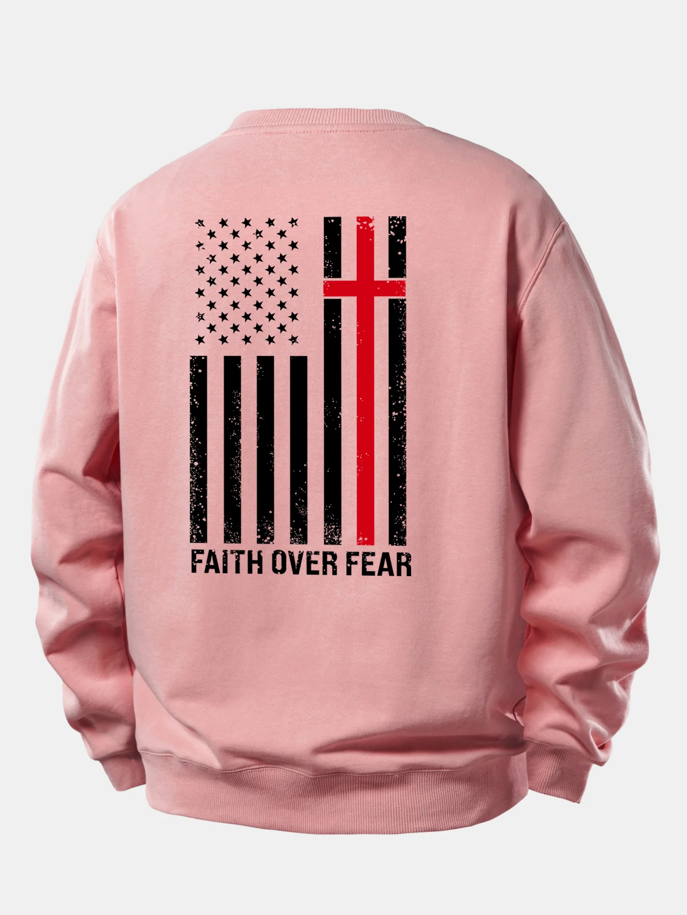 Faith Over Fear American Flag Print Relax Fit Sweatshirt - Image 7