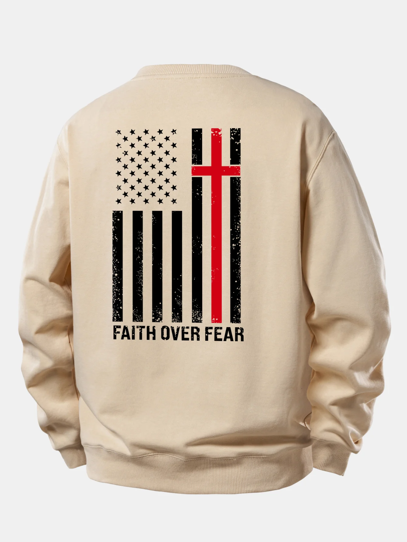 Faith Over Fear American Flag Print Relax Fit Sweatshirt - Image 9