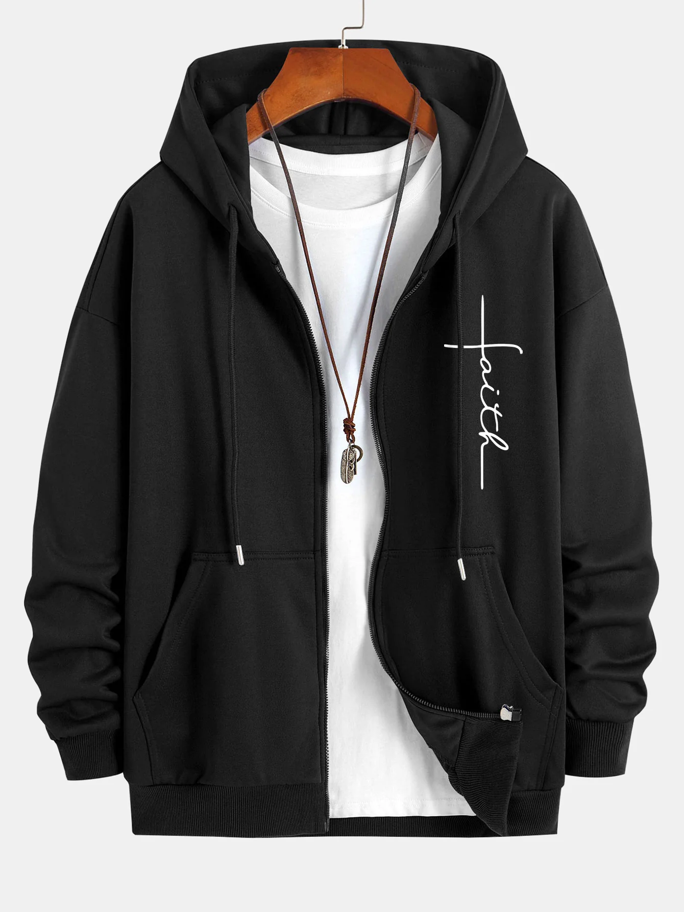 Faith Print Relaxed Fit Zip-Hoodie