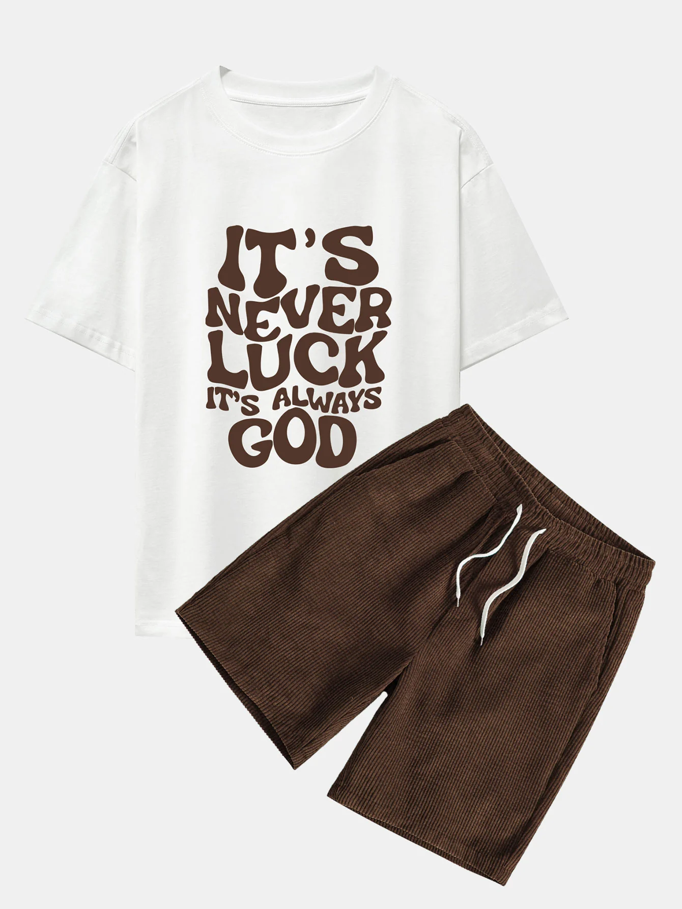 Gott Slogan Druck Drop Shoulder Oversize T-Shirt & Kordhosen mit Kordelzug - Image 2