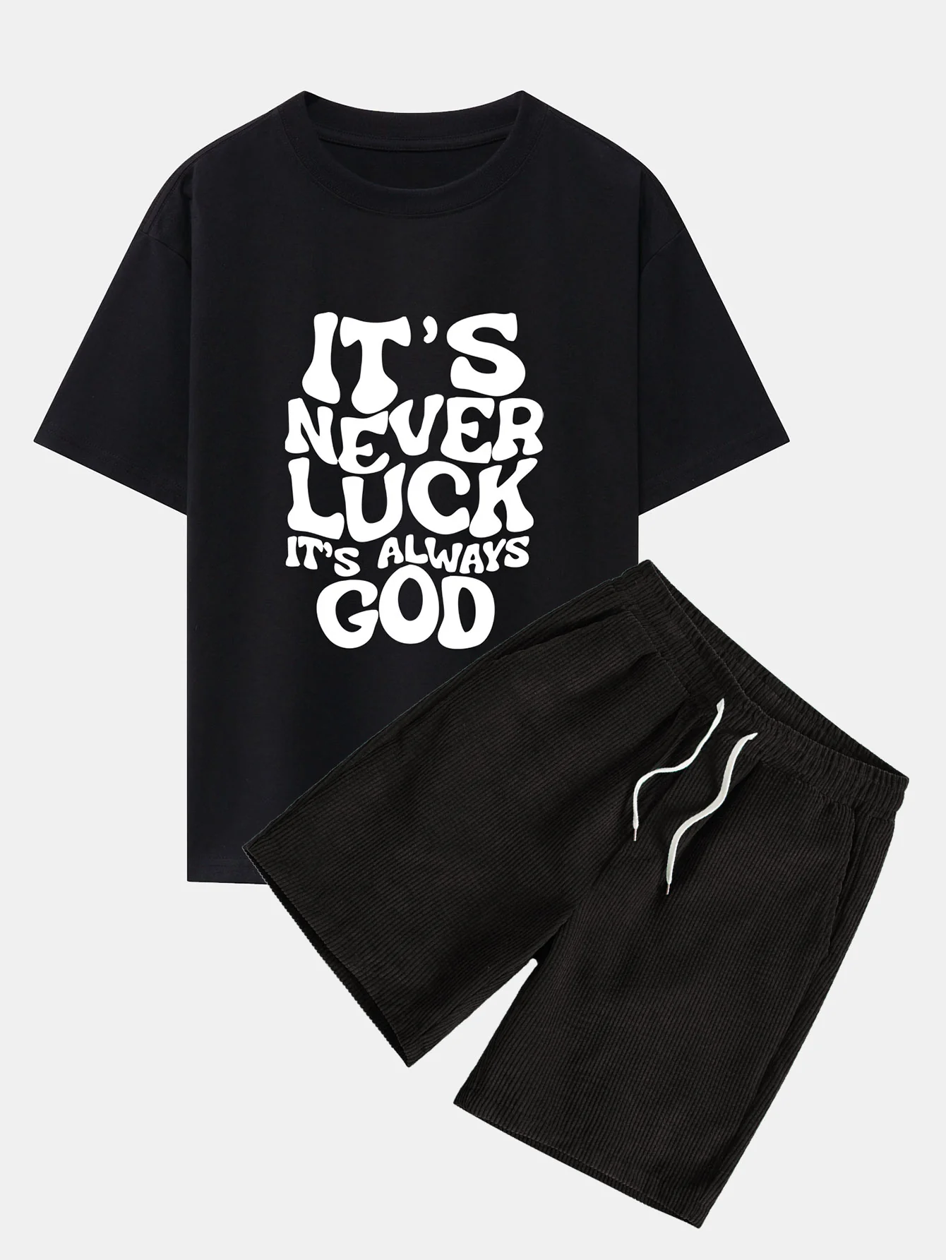 Gott Slogan Druck Drop Shoulder Oversize T-Shirt & Kordhosen mit Kordelzug - Image 3