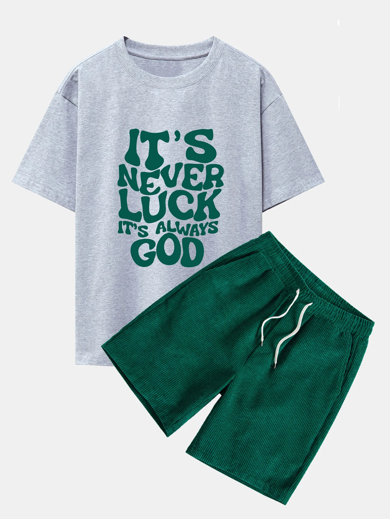 Gott Slogan Druck Drop Shoulder Oversize T-Shirt & Kordhose mit Kordelzug - Image 3