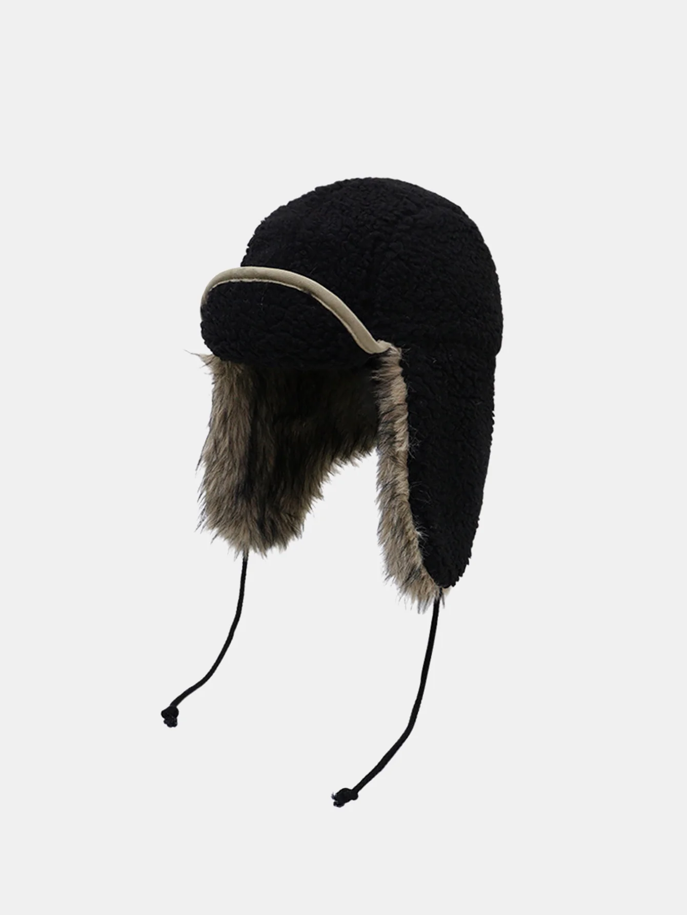 Faux Fur And Lambskin Fleece Patchwork Winter Thickened Warm Earflap Hat - Image 3