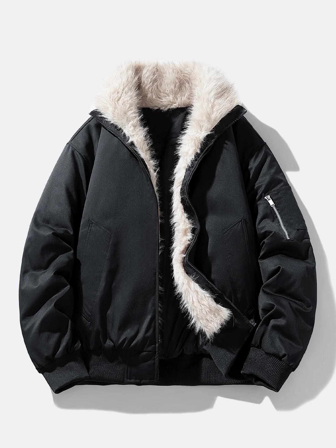 Oversize Faux Fur Collar Bomber Jacket