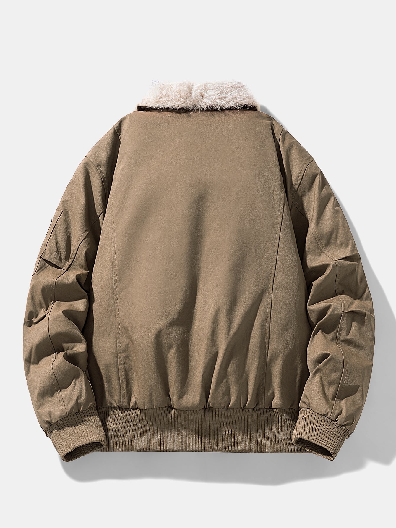 Oversize Faux Fur Collar Bomber Jacket - Image 6