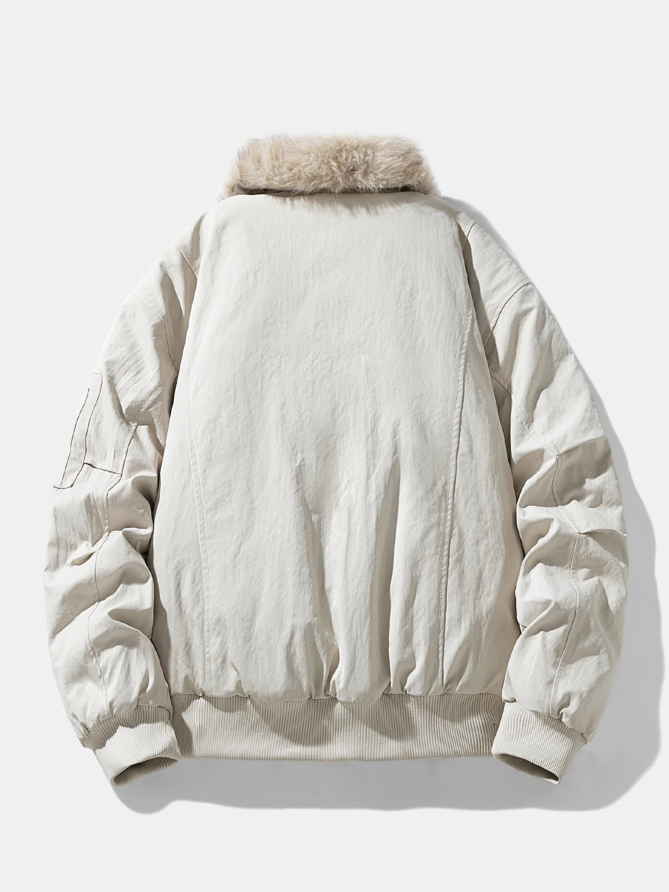 Oversize Faux Fur Collar Bomber Jacket - Image 8