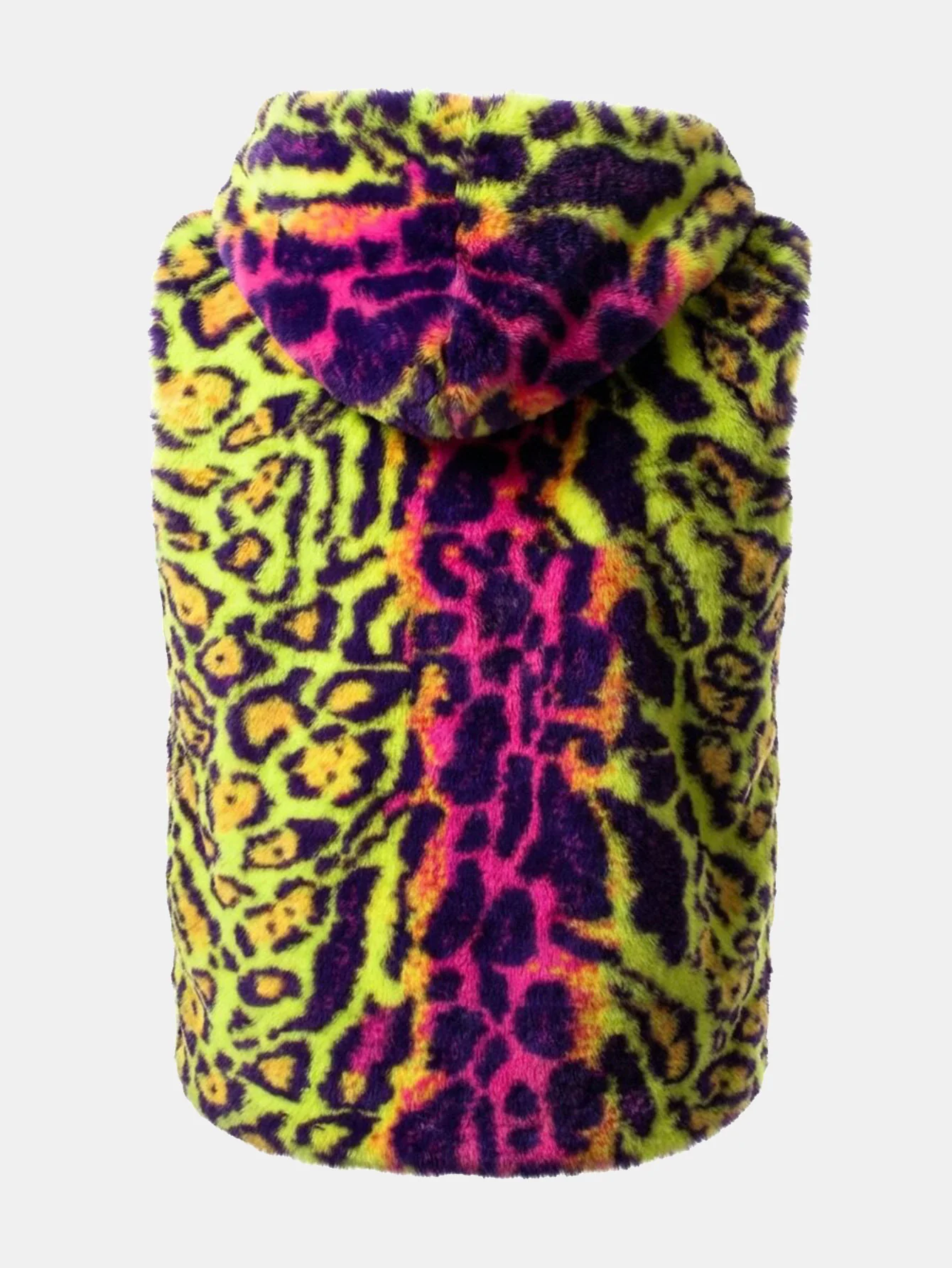 Faux Fur Colorful Leopard Hooded Vest - Image 2