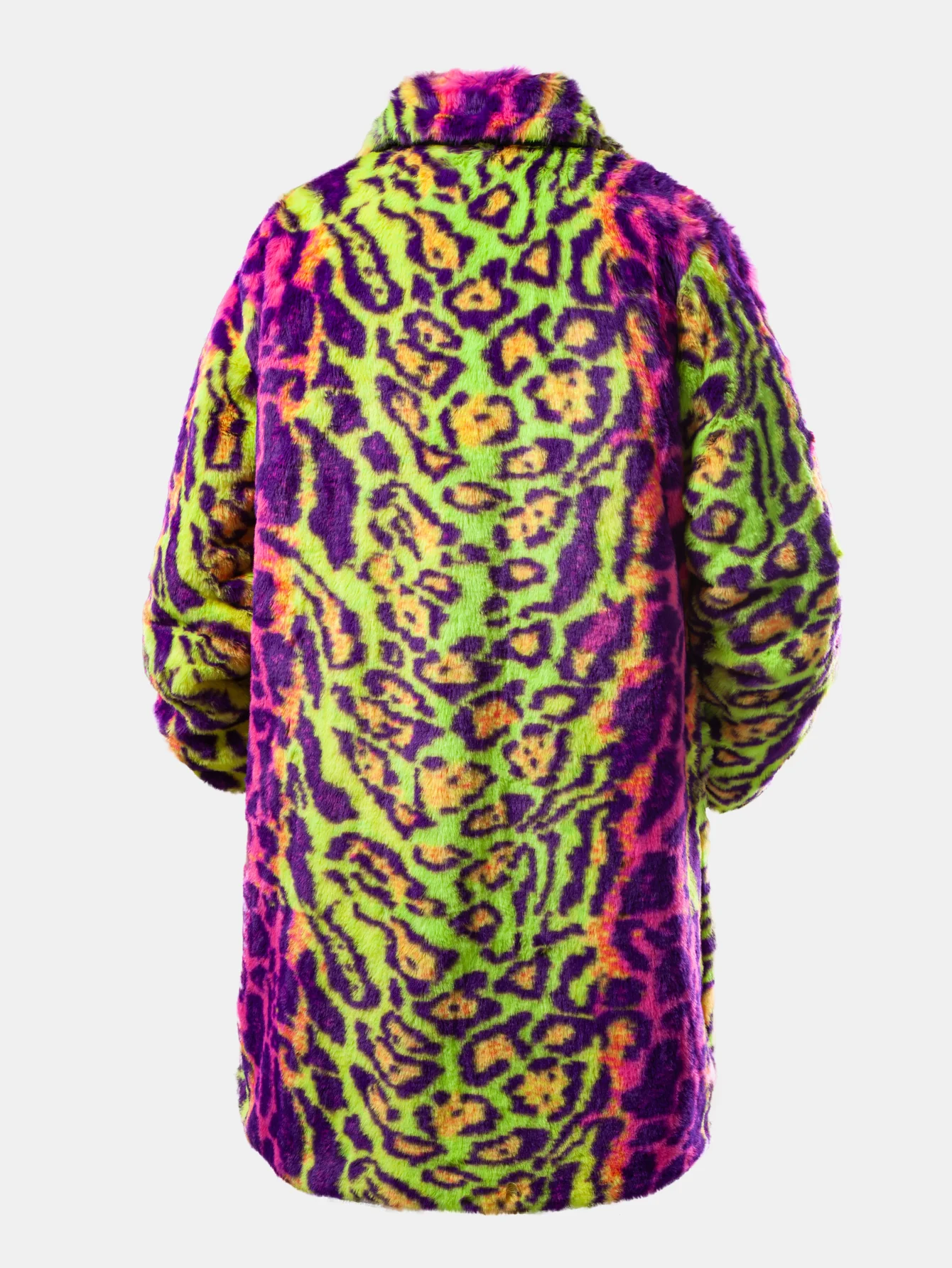 Faux Fur Colorful Leopard Notch Lapel Overcoat - Image 2