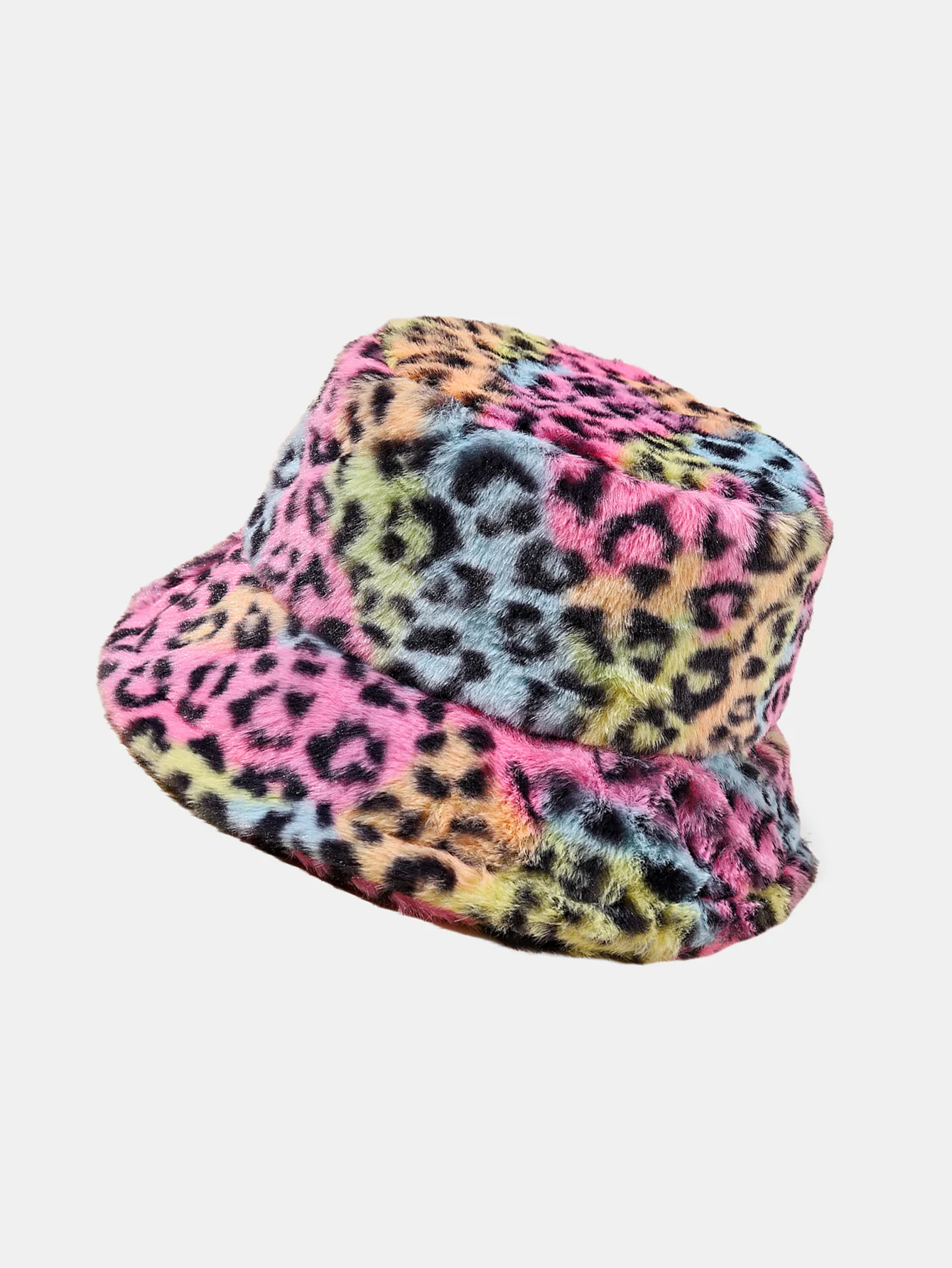 Faux Fur Colorful Leopard Print Bucket Hat