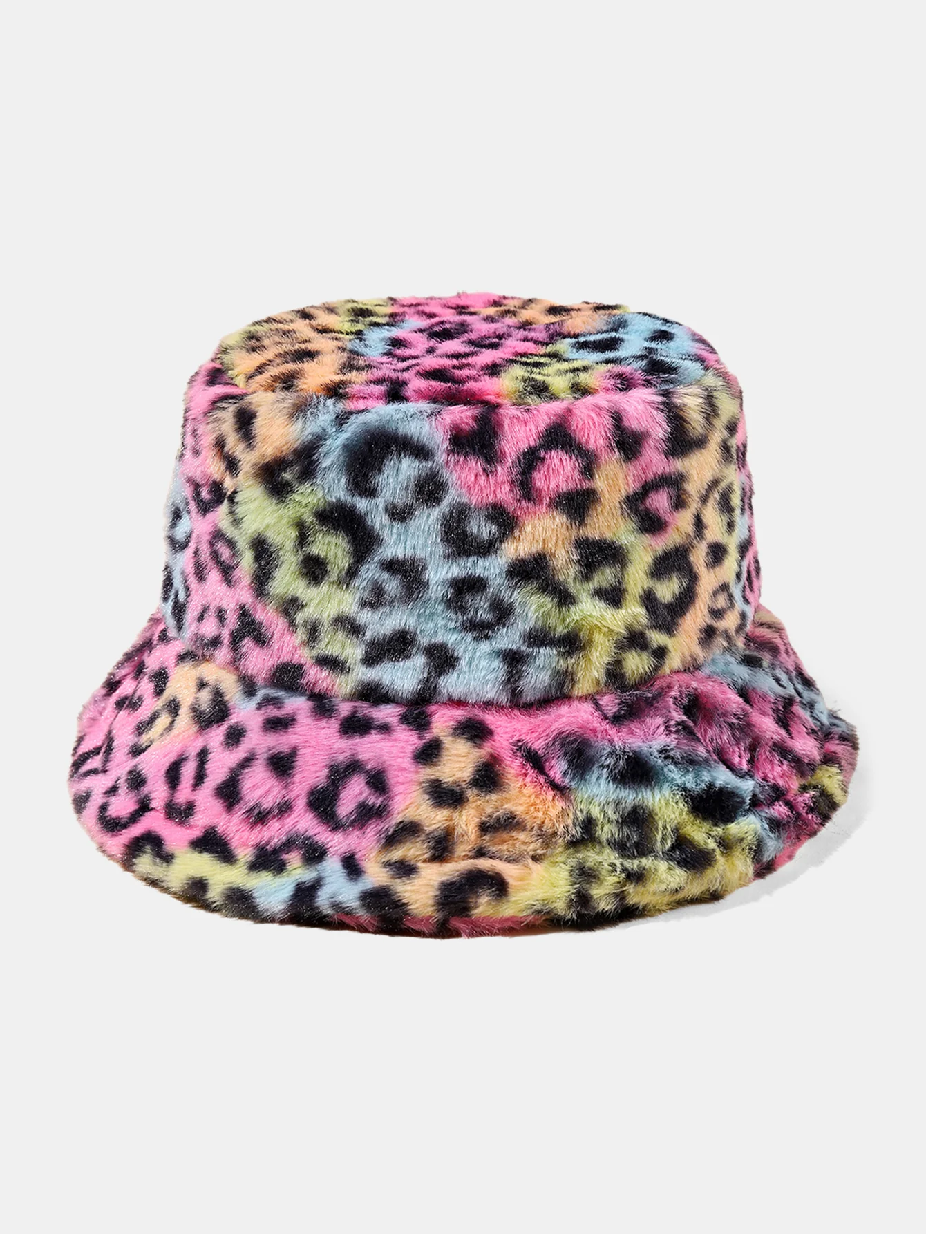 Faux Fur Colorful Leopard Print Bucket Hat - Image 2