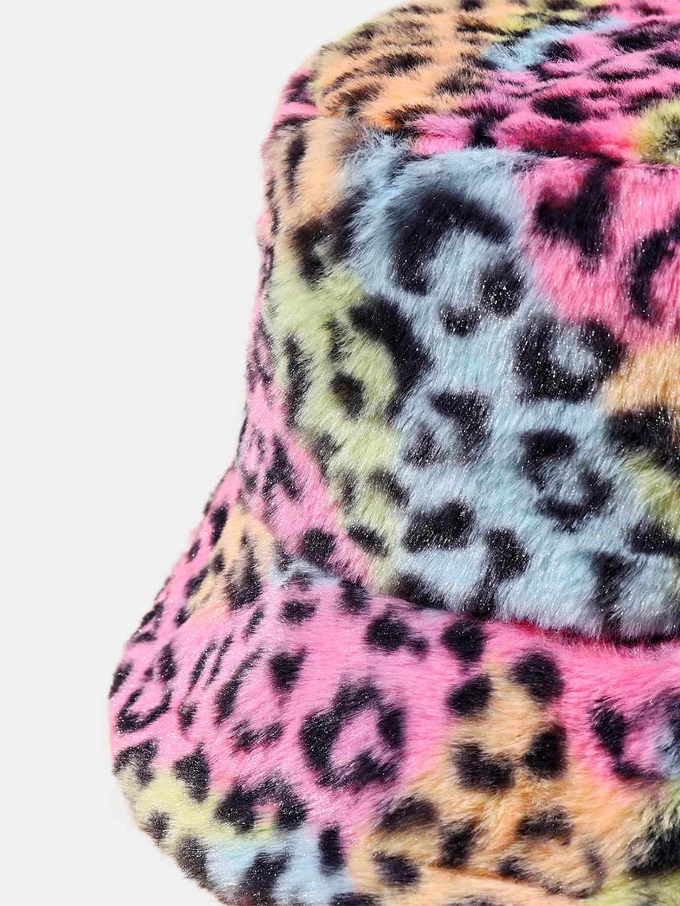 Faux Fur Colorful Leopard Print Bucket Hat - Image 3