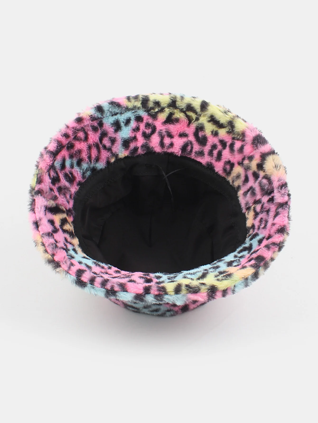Faux Fur Colorful Leopard Print Bucket Hat - Image 4