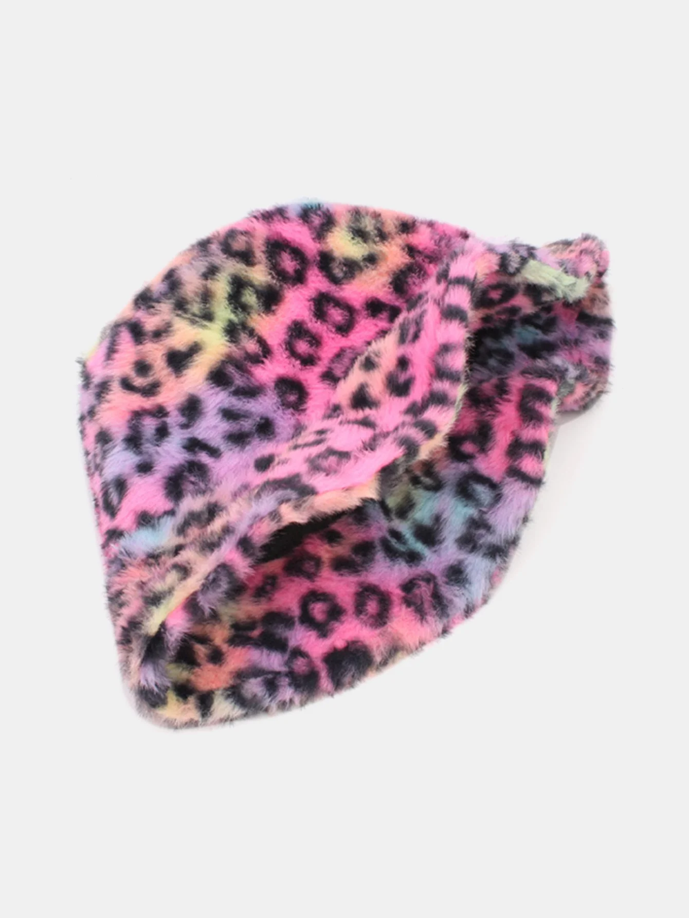 Faux Fur Colorful Leopard Print Bucket Hat - Image 5