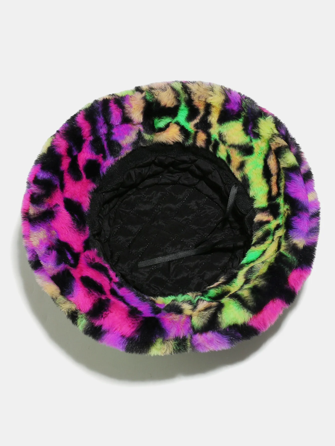 Faux Fur Colorful Leopard Print Bucket Hat - Image 3