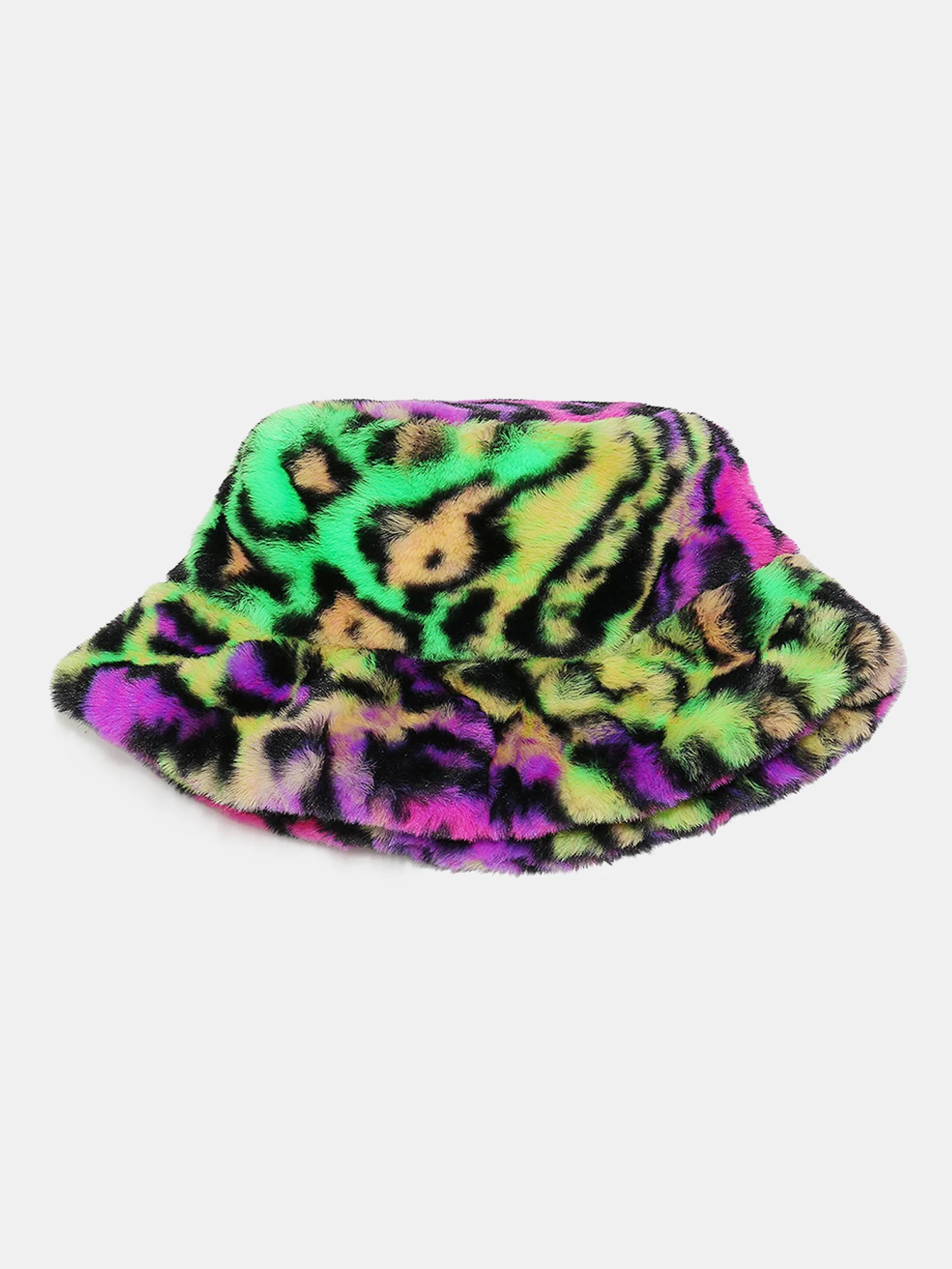 Faux Fur Colorful Leopard Print Bucket Hat - Image 4