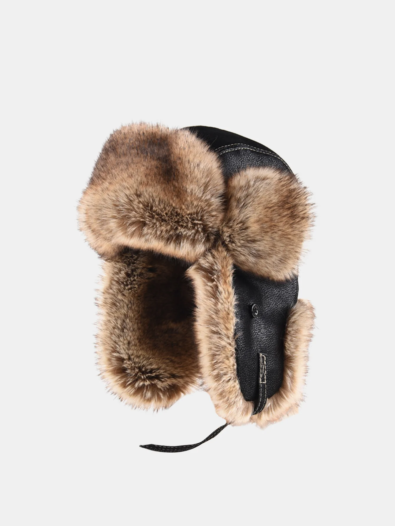 Faux Fur Leather Bomber Hat With Ear Flap - Image 2