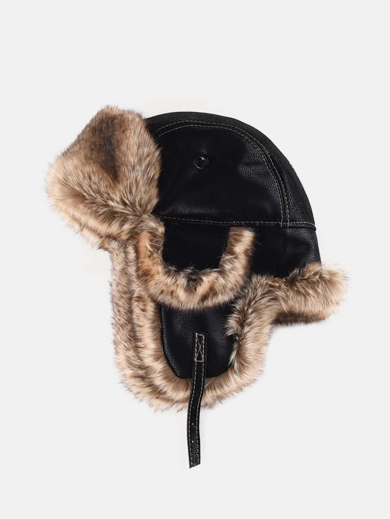 Faux Fur Leather Bomber Hat With Ear Flap - Image 4