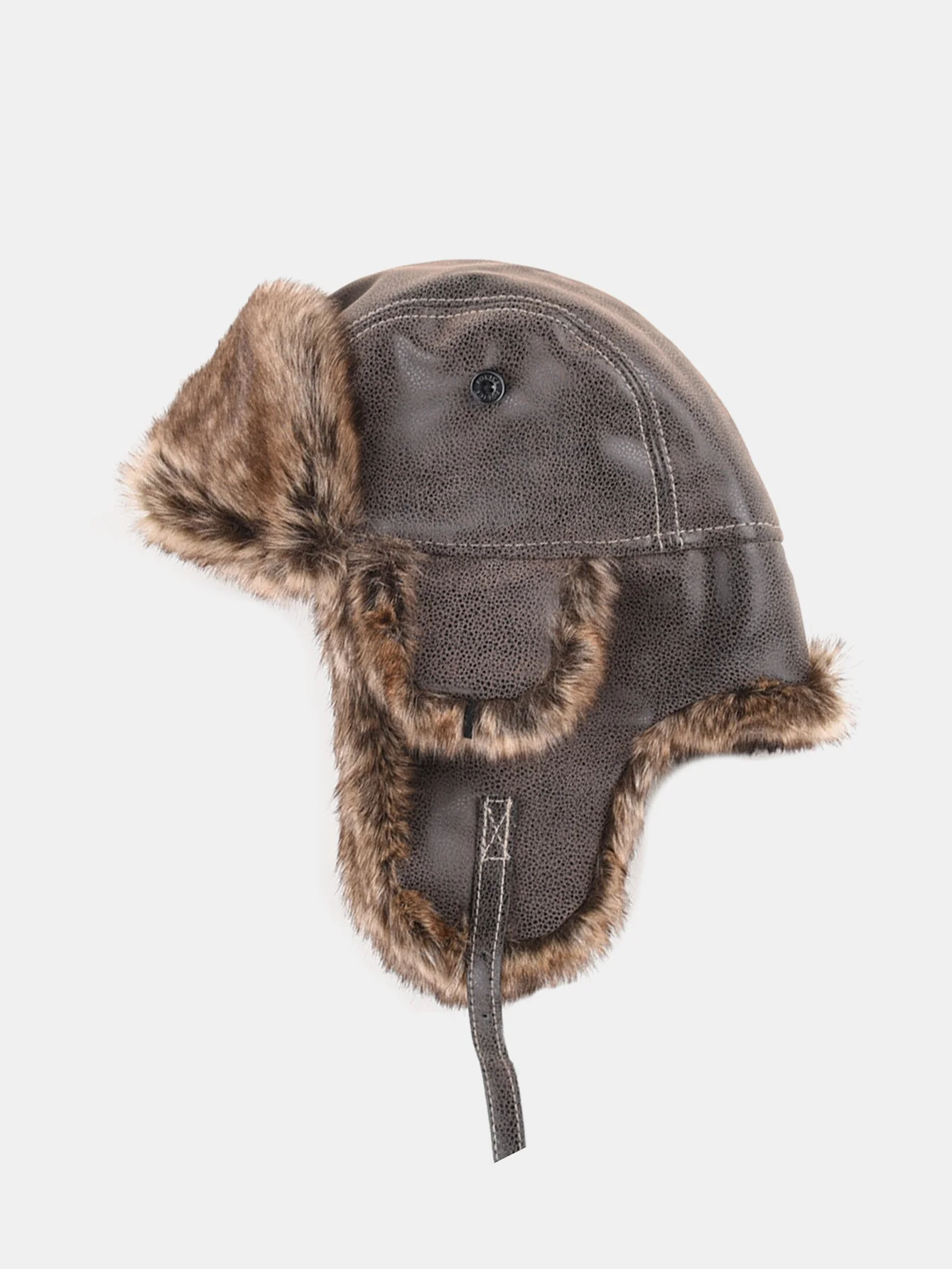 Faux Fur Leather Bomber Hat With Ear Flap - Image 5