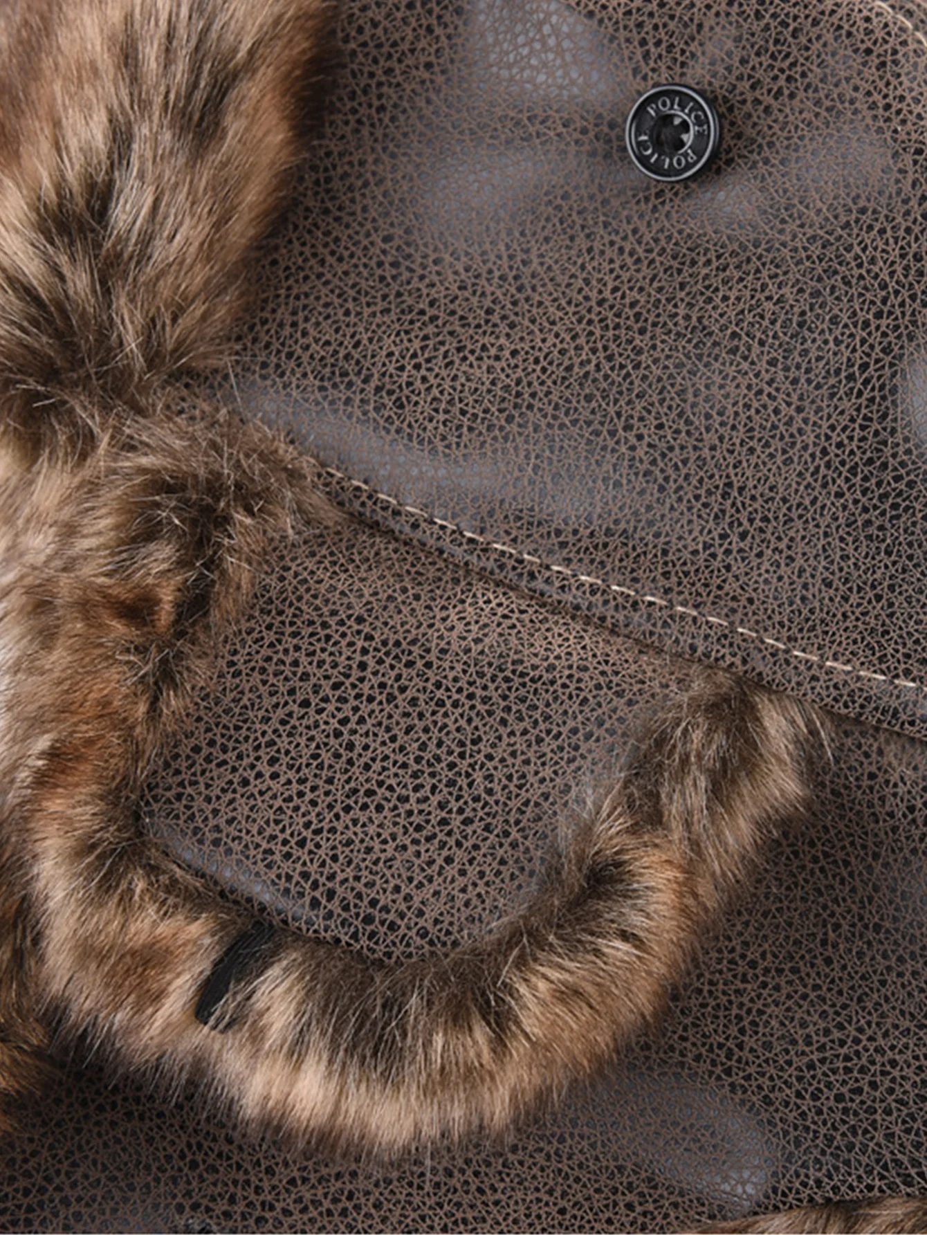 Faux Fur Leather Bomber Hat With Ear Flap - Image 6