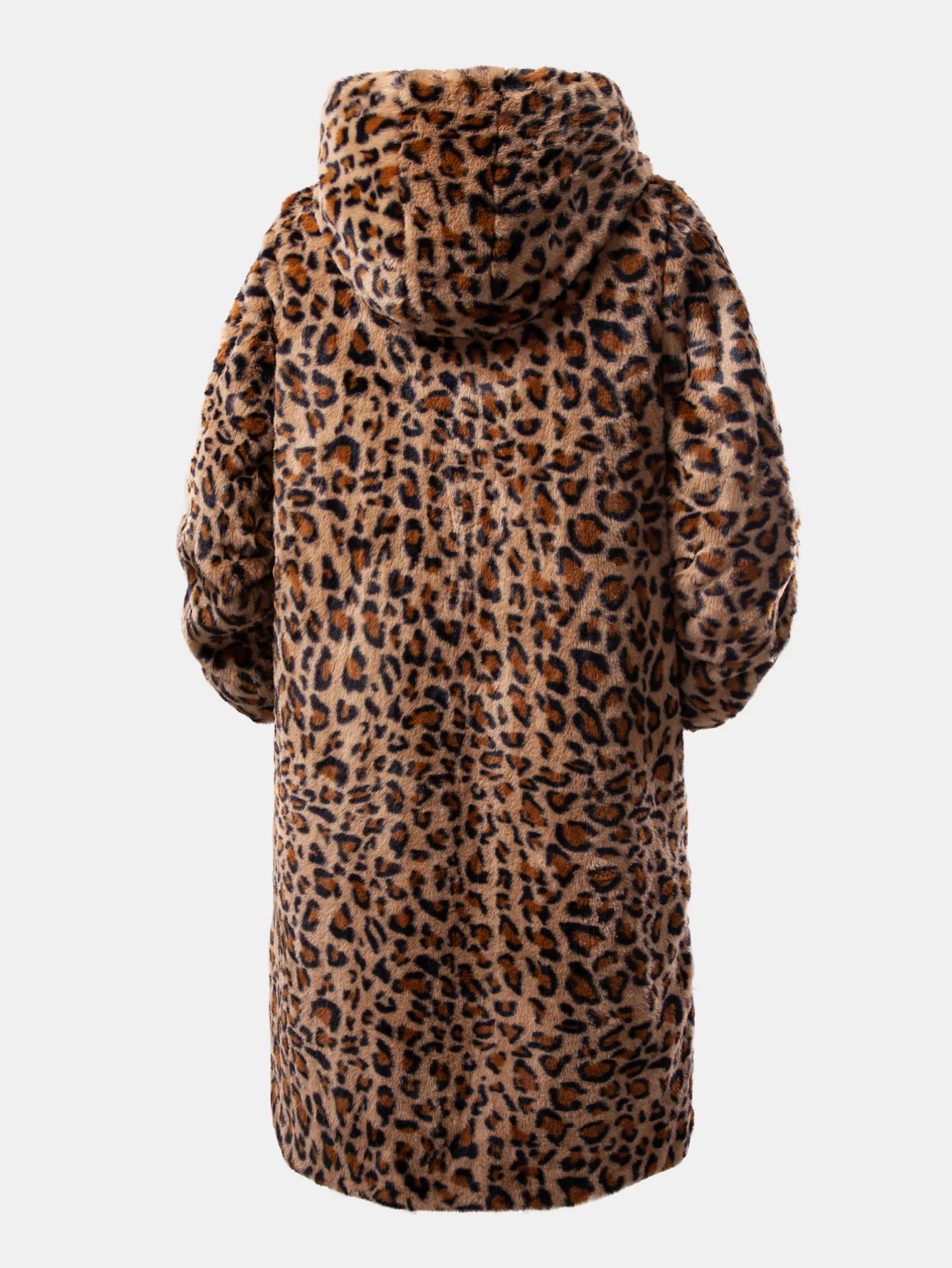 Faux Fur Leopard Hooded Overcoat - Image 2