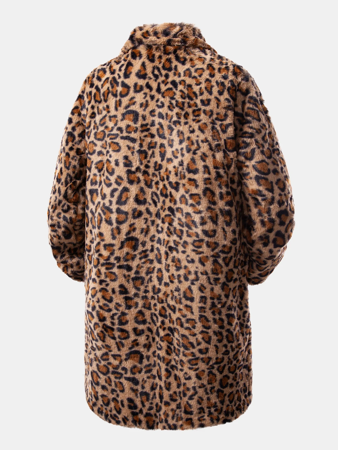 Faux Fur Leopard Notch Lapel Overcoat - Image 2