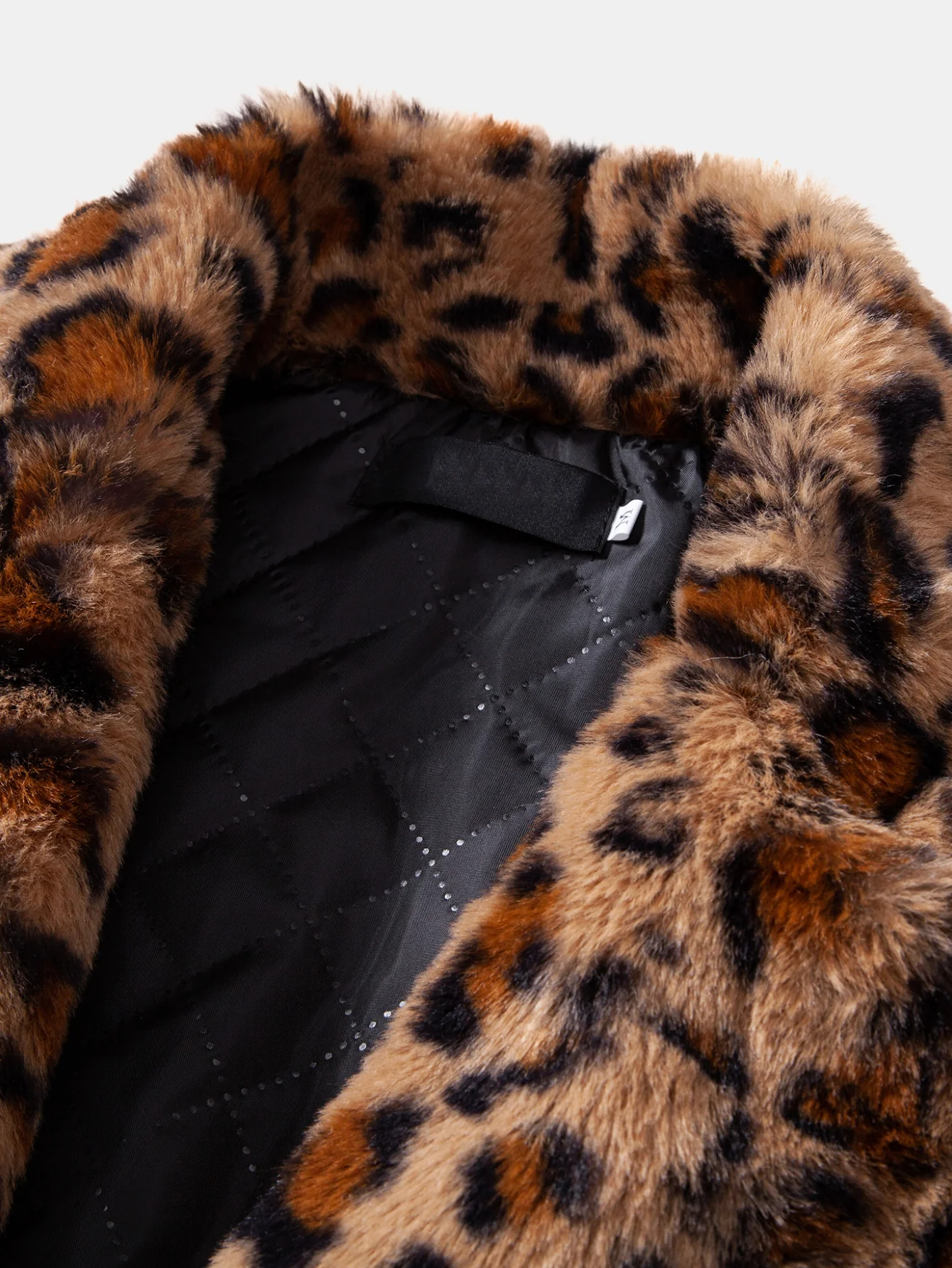 Faux Fur Leopard Notch Lapel Overcoat - Image 3
