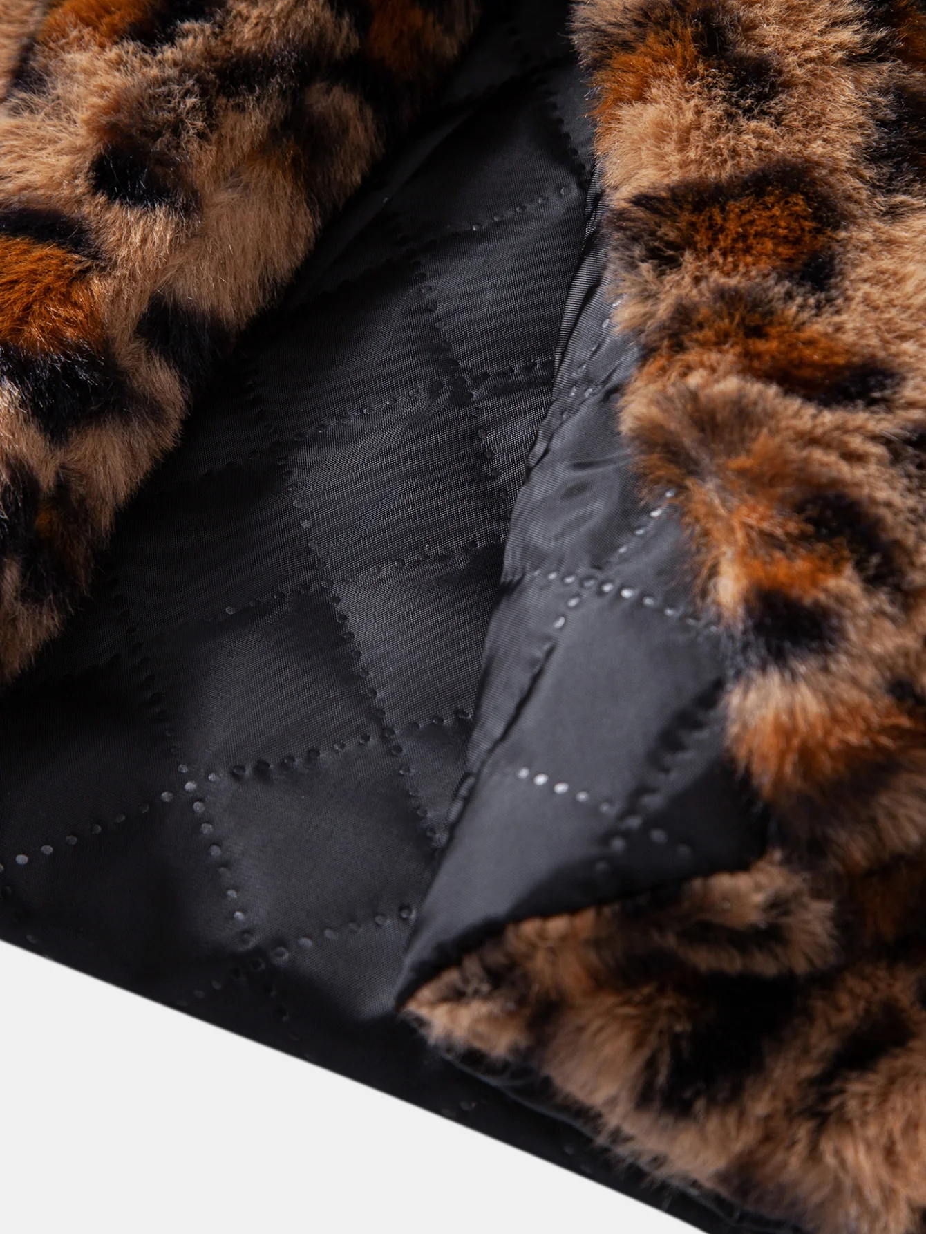 Faux Fur Leopard Notch Lapel Overcoat - Image 6