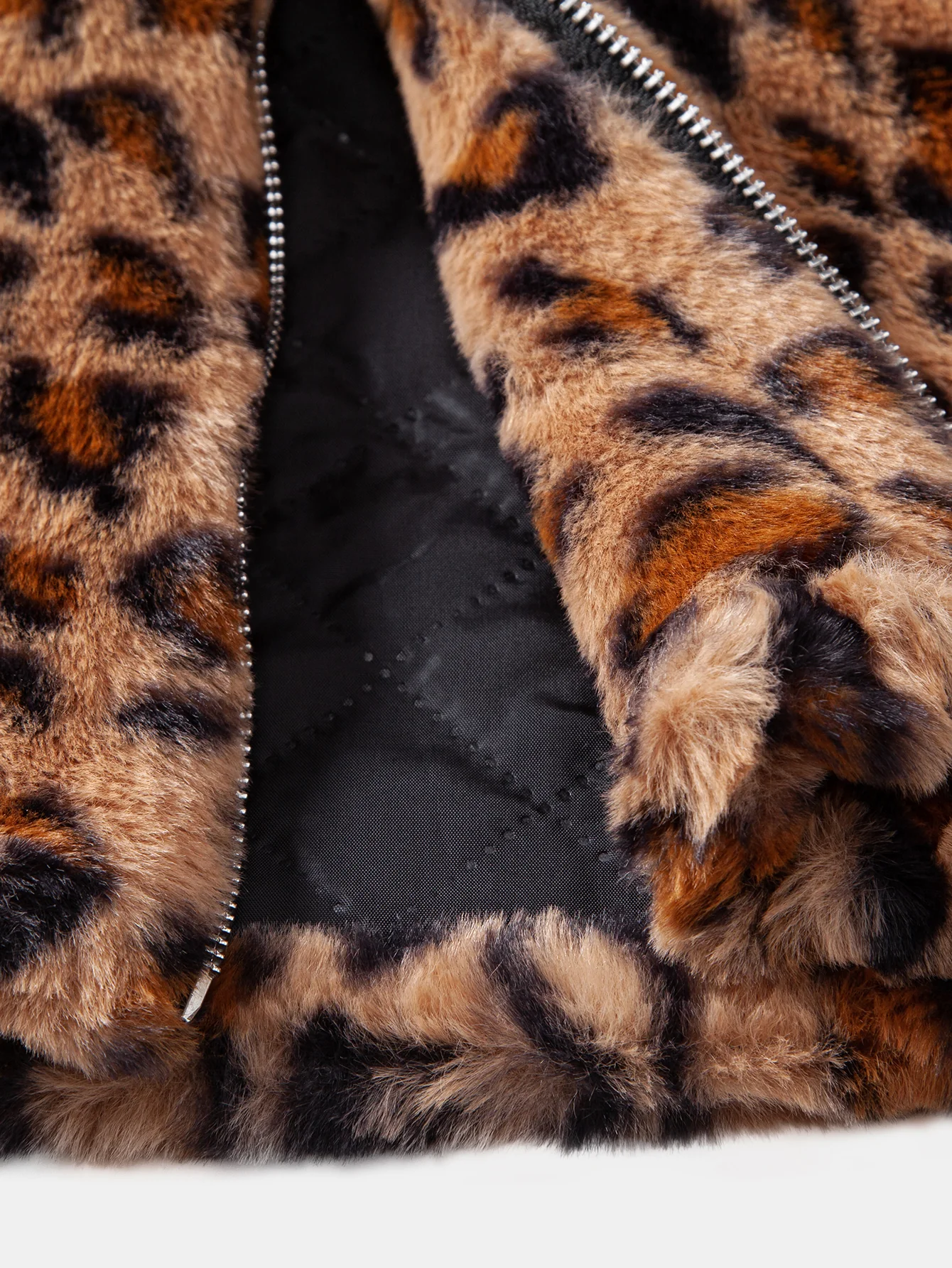 Faux Fur Leopard Zip Up Hooded Coat - Image 12