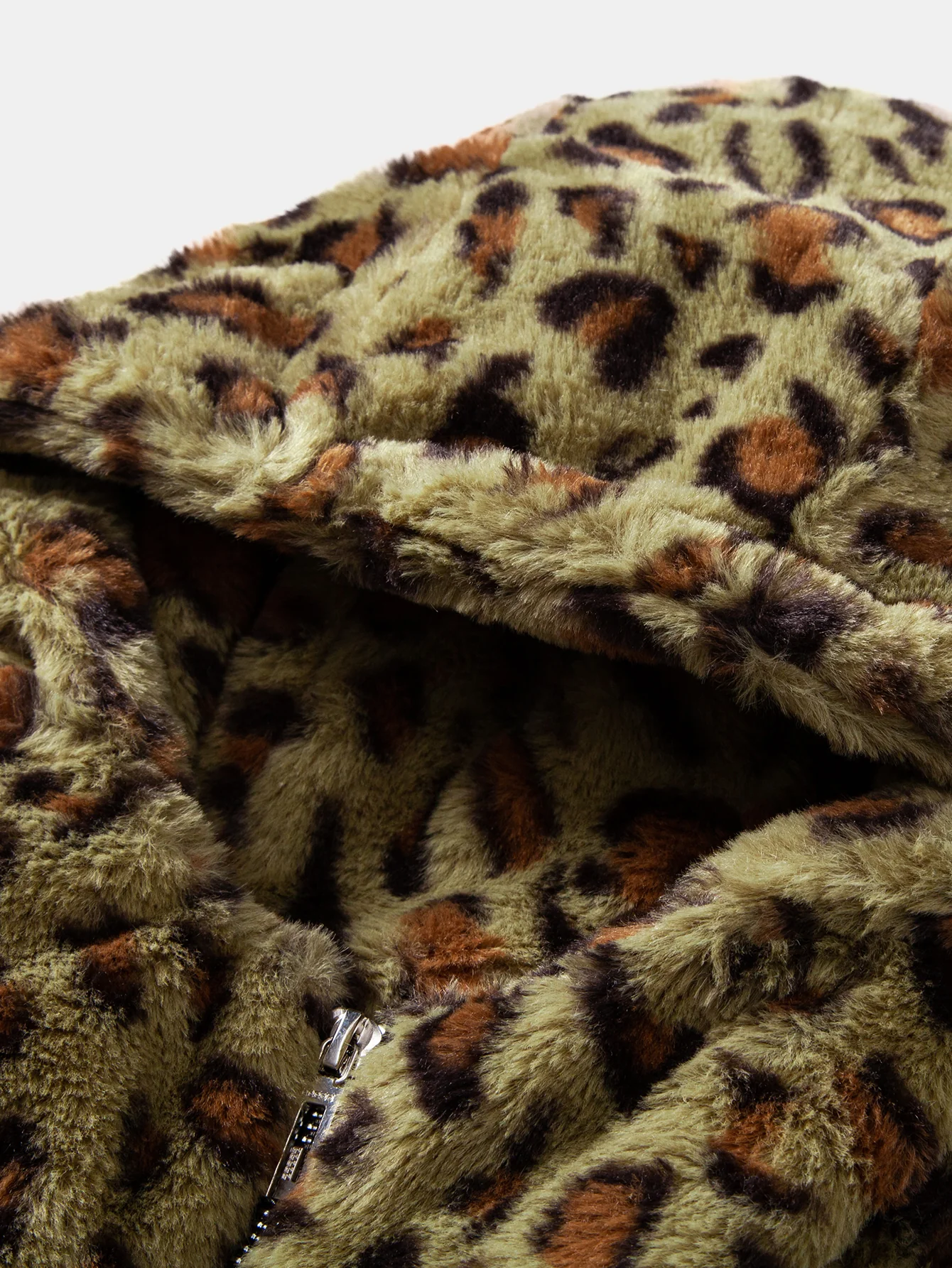 Faux Fur Leopard Zip Up Hooded Coat - Image 14