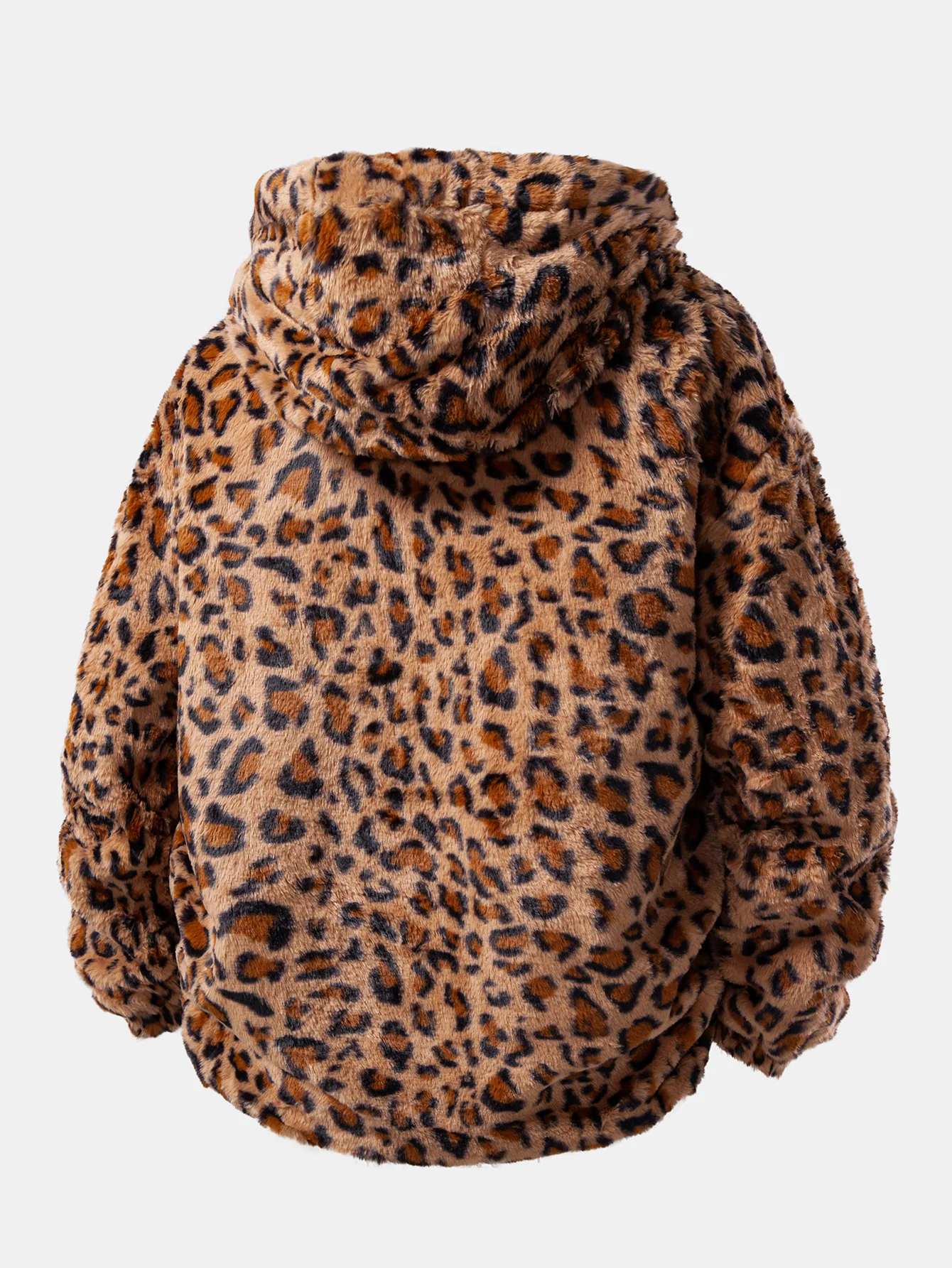 Faux Fur Leopard Zip Up Hooded Coat - Image 2