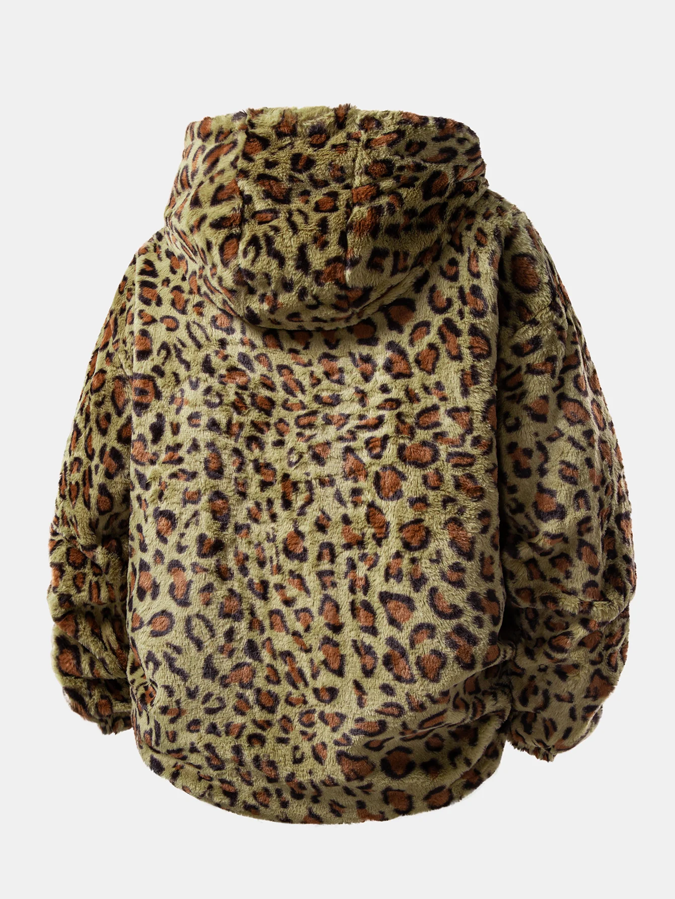 Faux Fur Leopard Zip Up Hooded Coat - Image 6