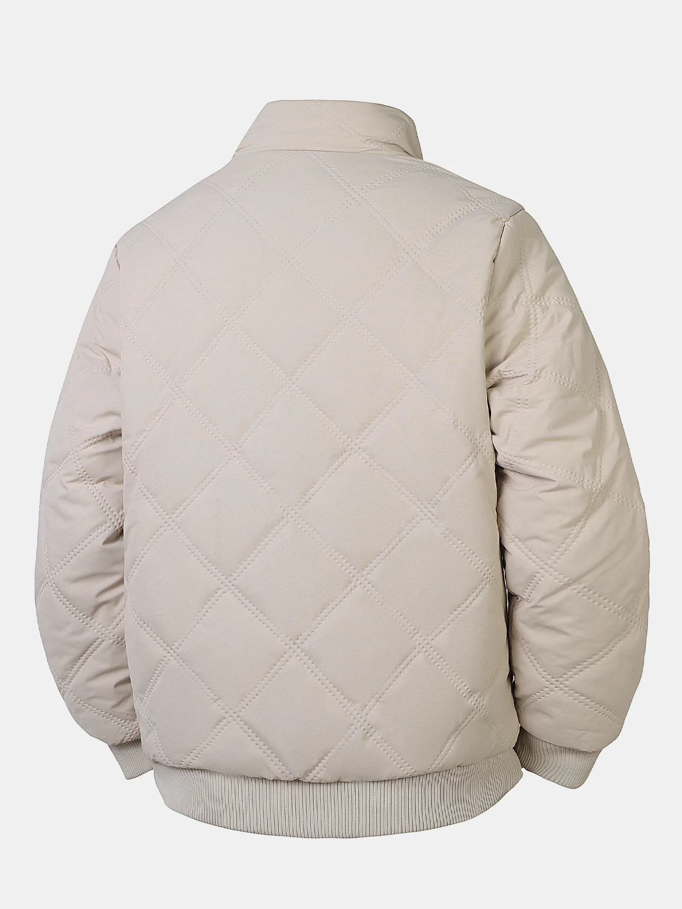 Faux Fur Lined Quilted Stand Collar Jacket - Image 4