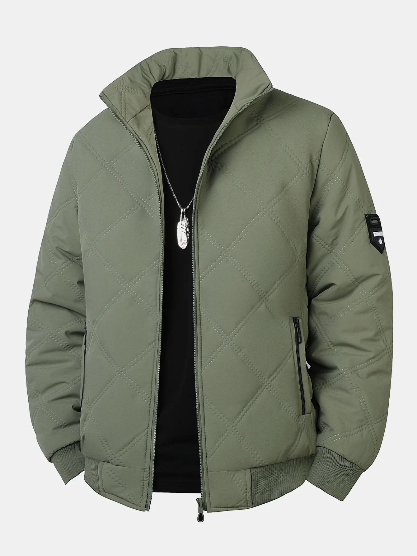 Faux Fur Lined Quilted Stand Collar Jacket - Image 5