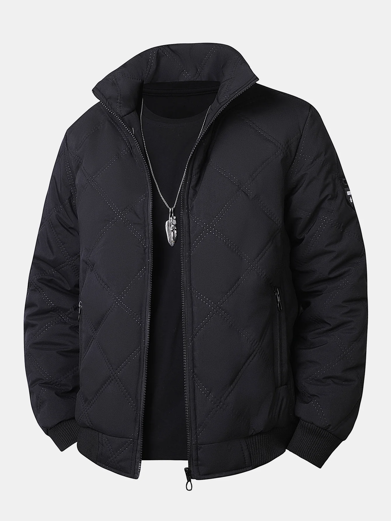Faux Fur Lined Quilted Stand Collar Jacket - Image 7