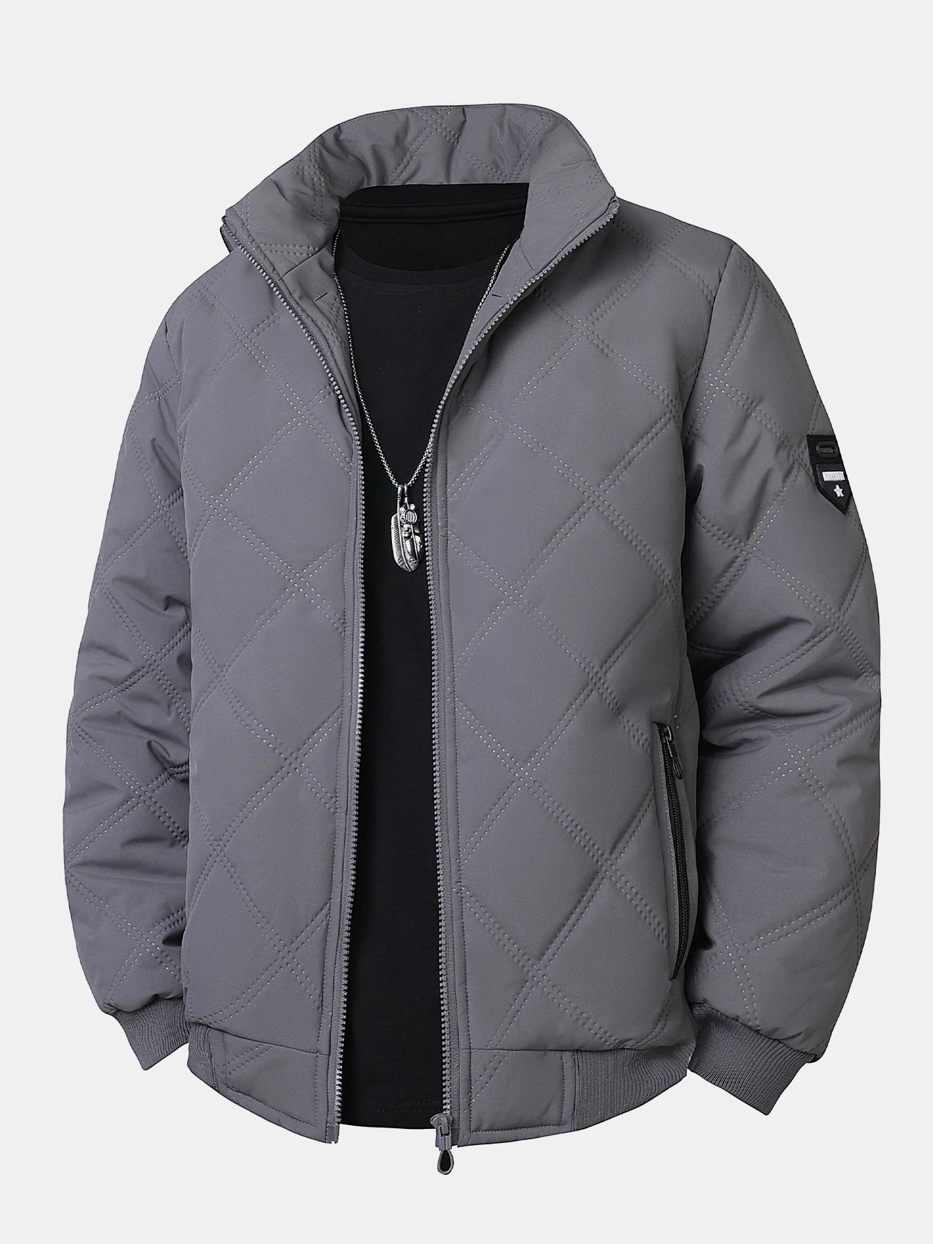 Faux Fur Lined Quilted Stand Collar Jacket - Image 9