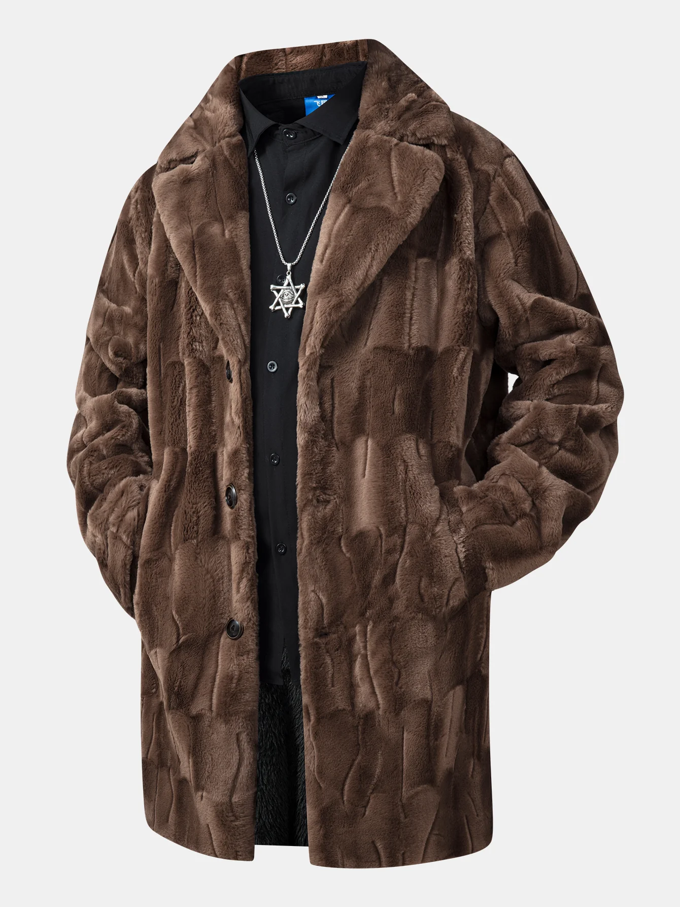 Faux Fur Textured Notch Lapel Overcoat
