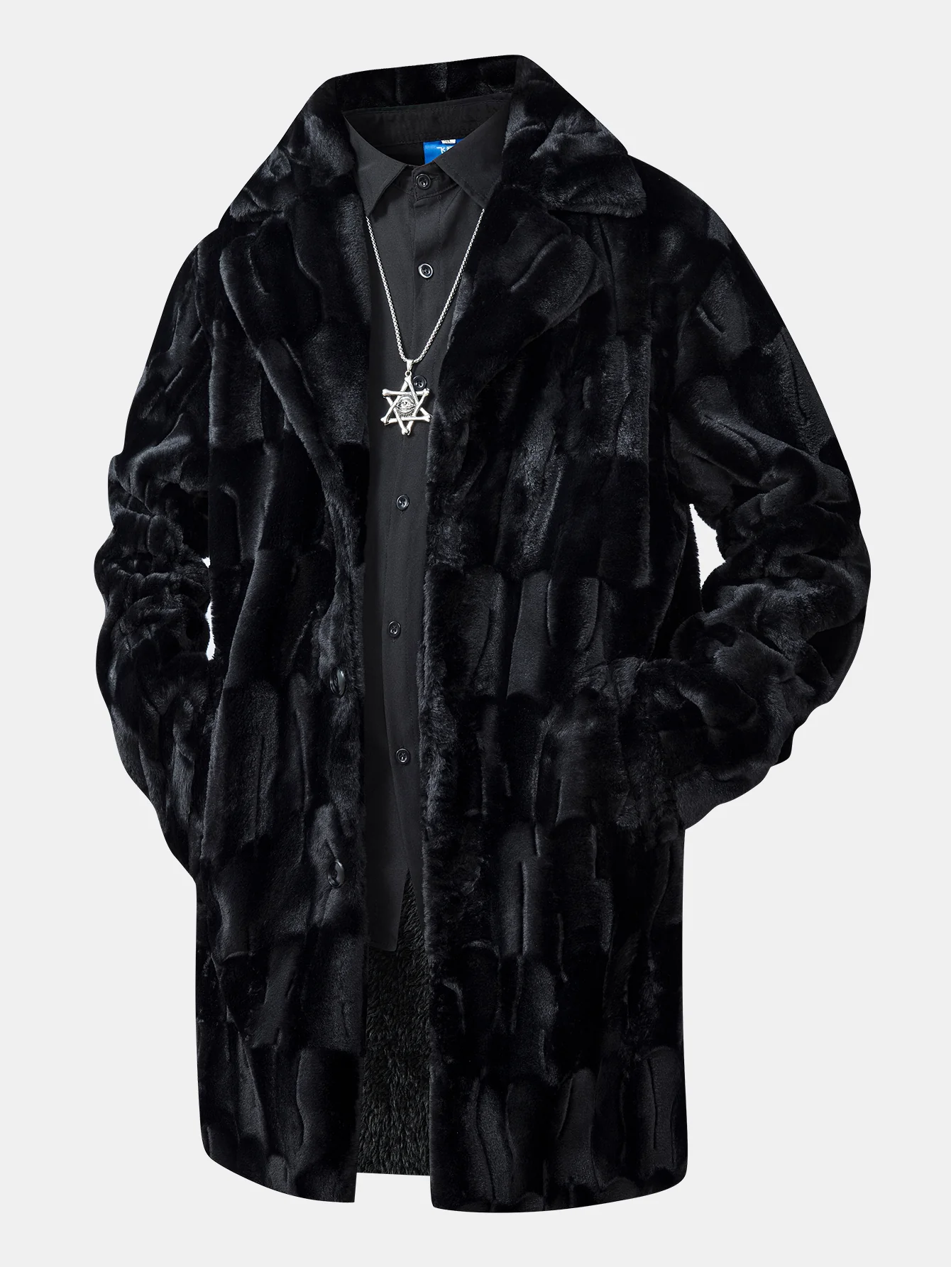 Faux Fur Textured Notch Lapel Overcoat - Image 3