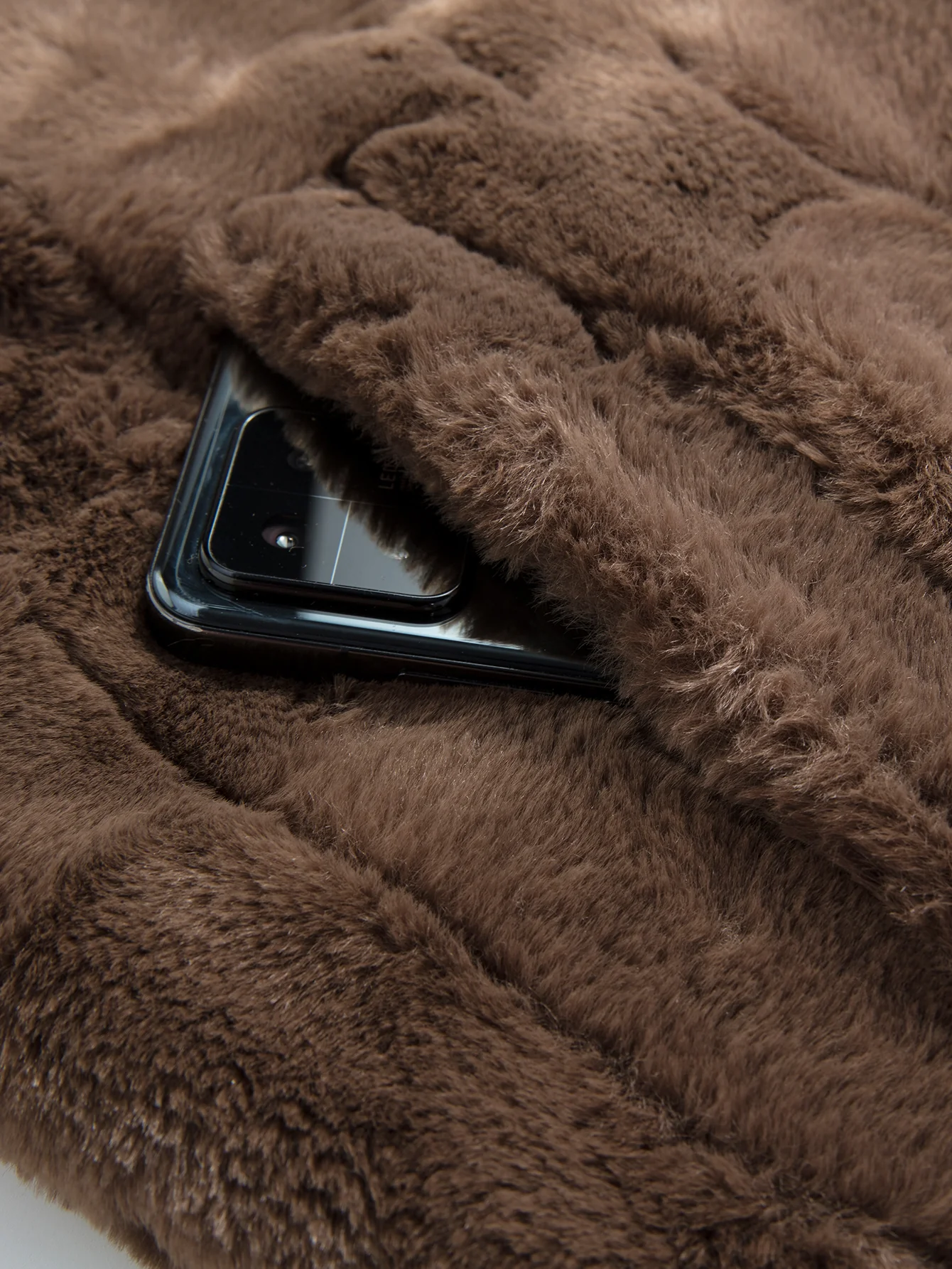 Faux Fur Textured Notch Lapel Overcoat - Image 6