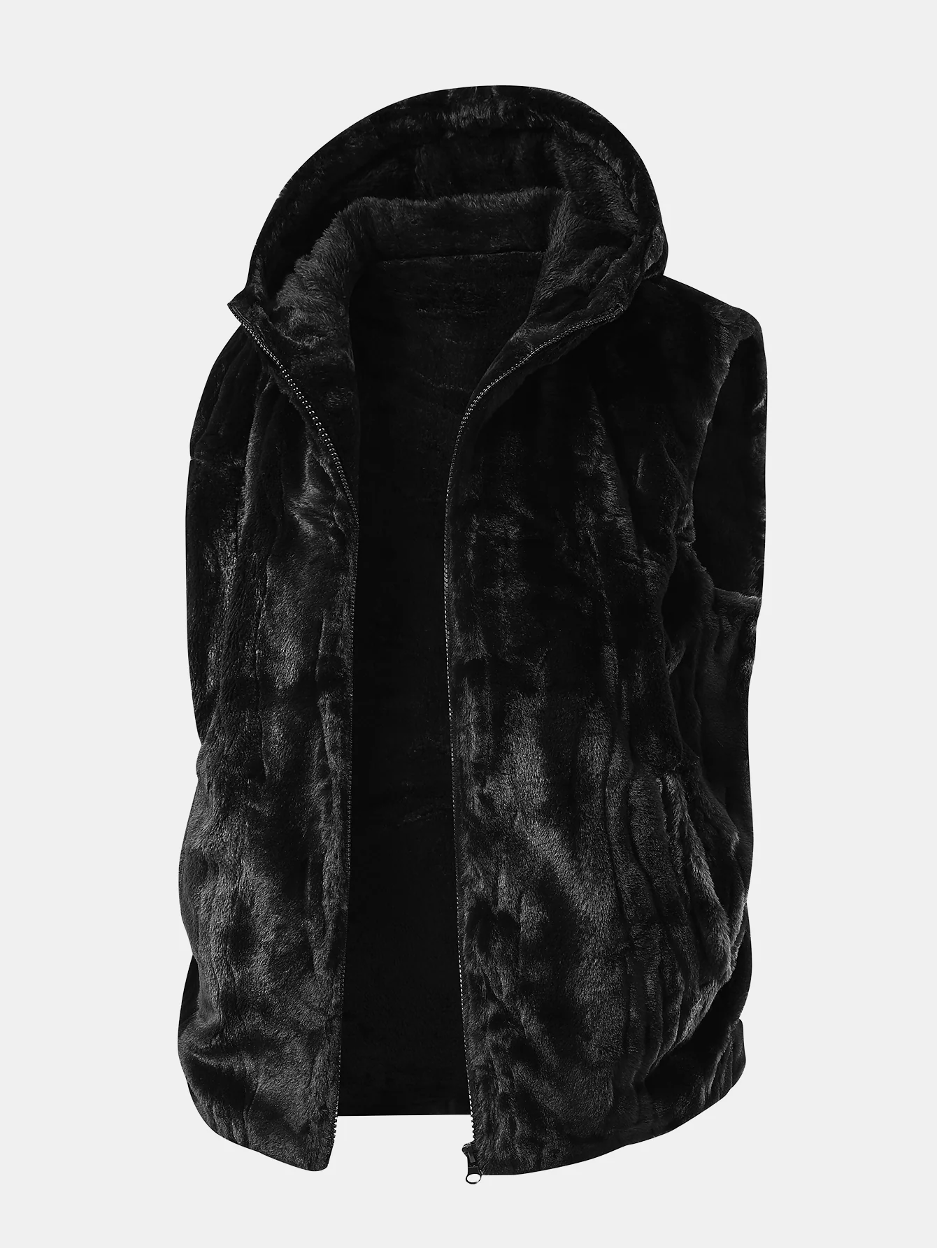 Faux Fur Zip-Up Hooded Vest - Image 3