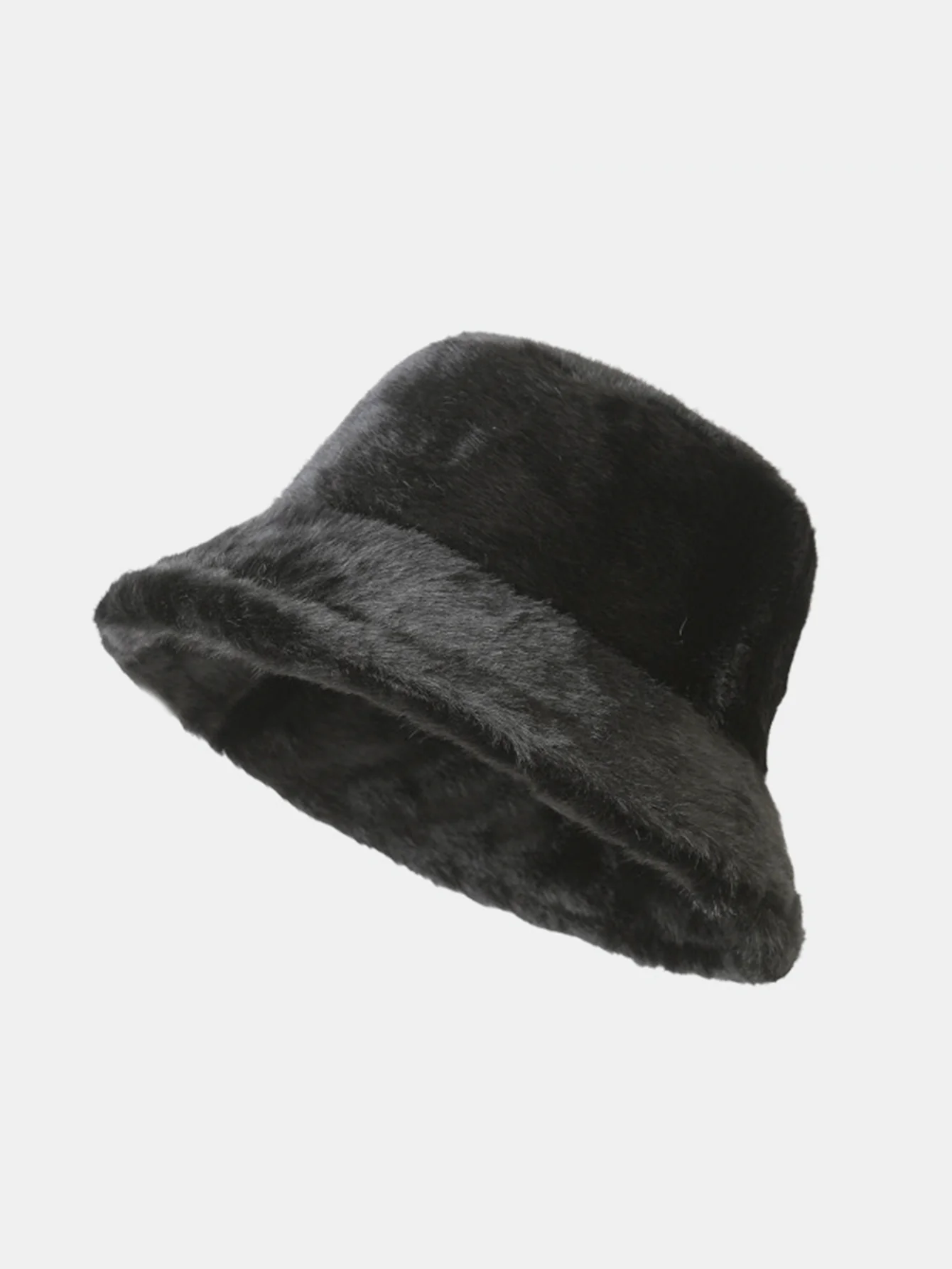Faux Mink Fur Wide Brim Plush Bucket Hat - Image 3