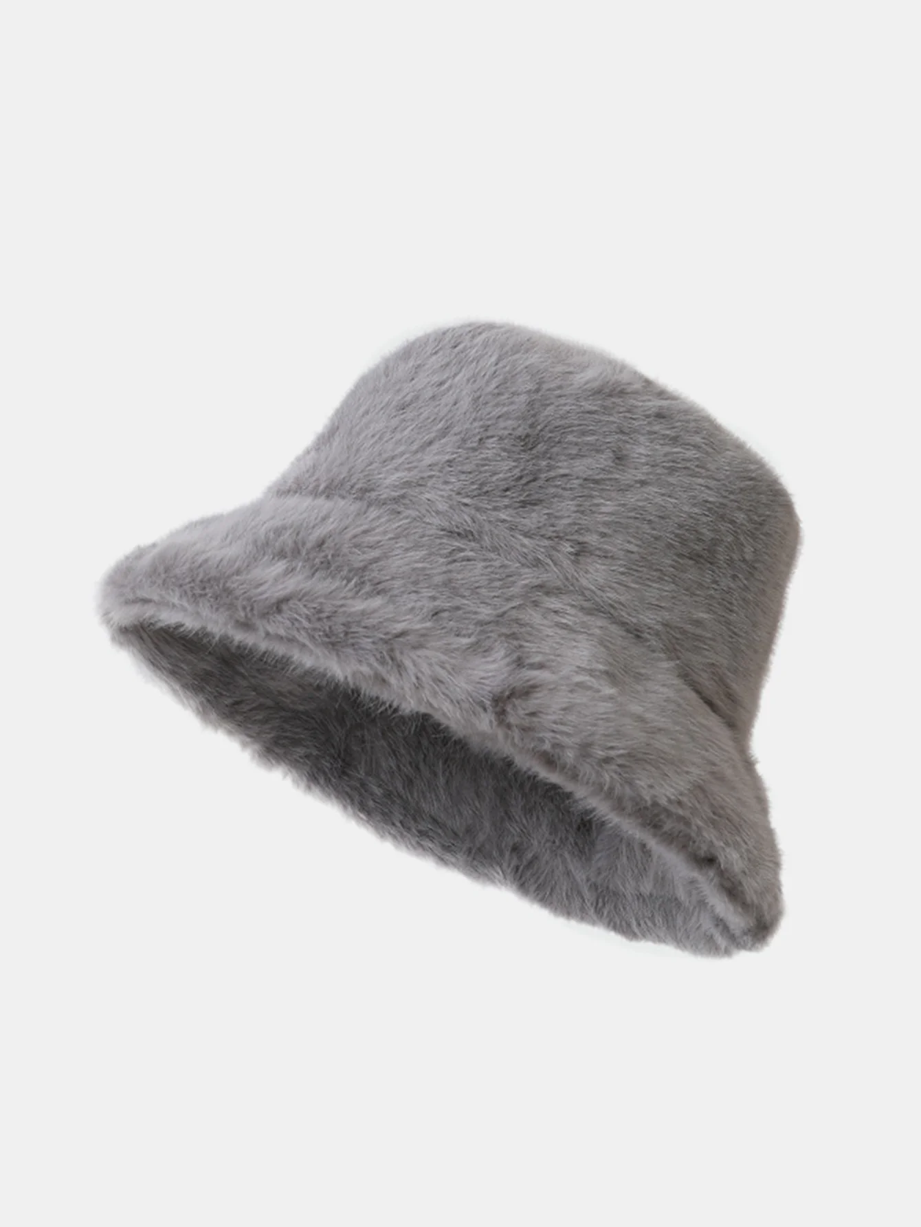 Faux Mink Fur Wide Brim Plush Bucket Hat - Image 4