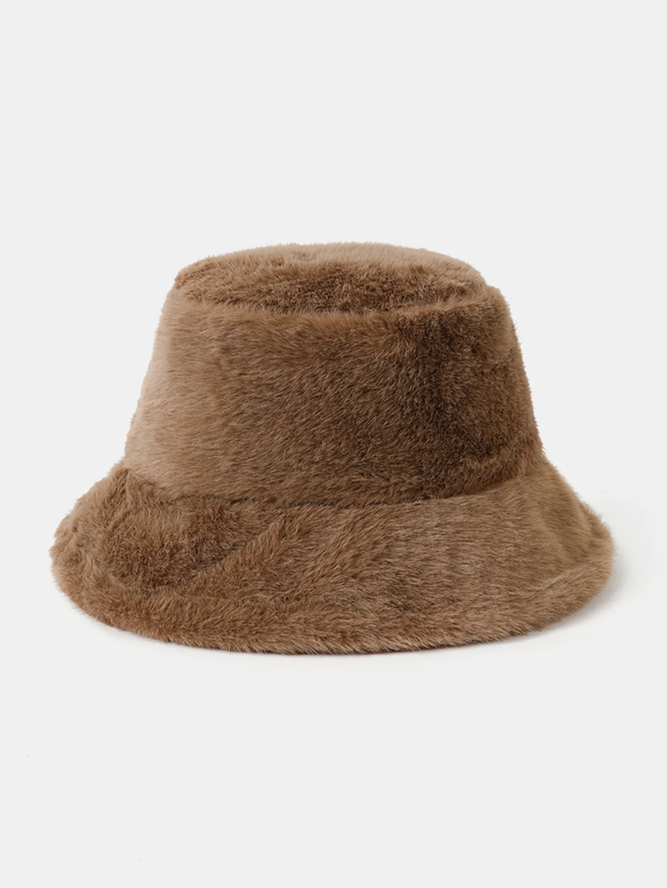 Faux Mink Fur Wide Brim Plush Bucket Hat - Image 6