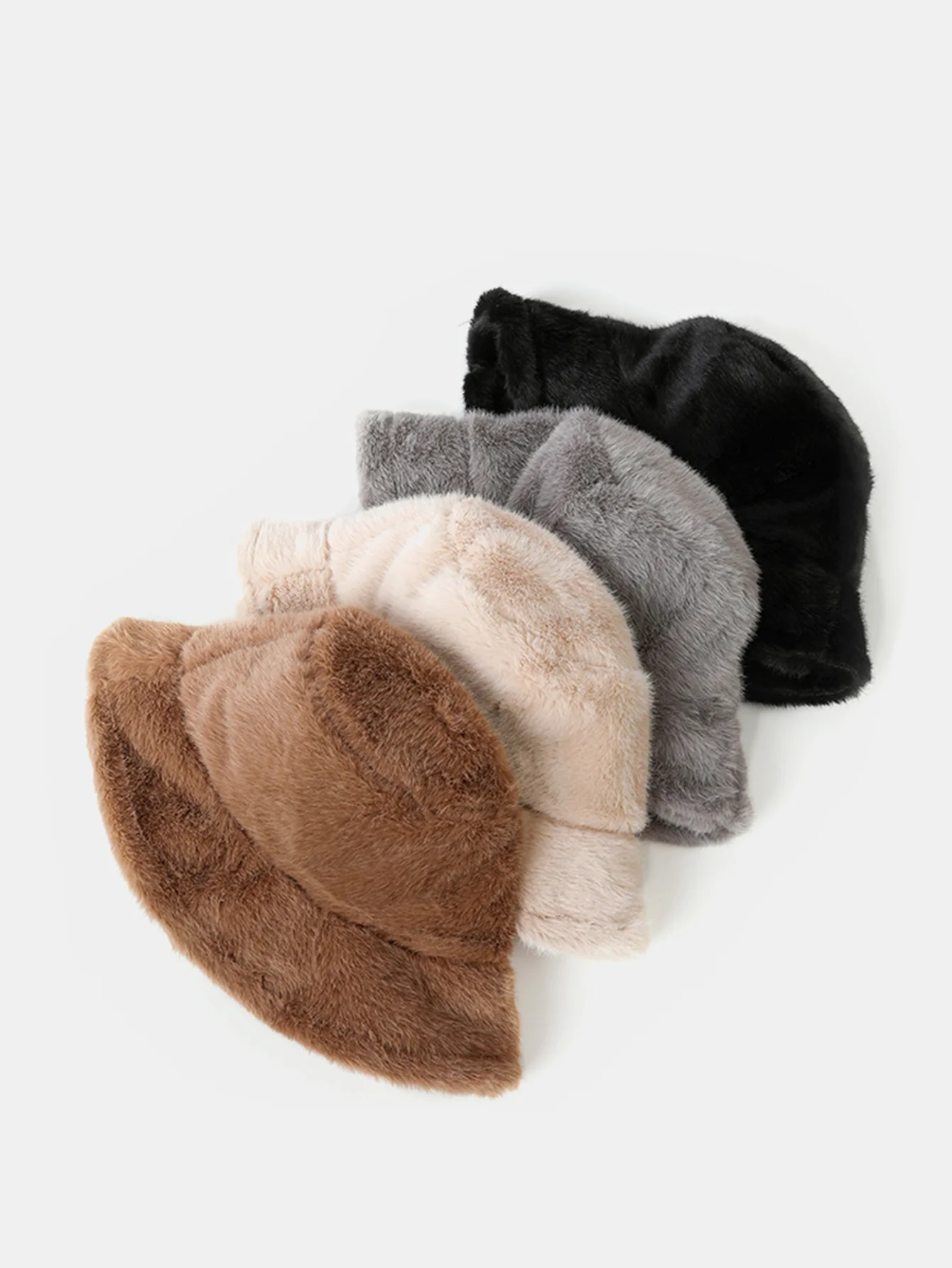 Faux Mink Fur Wide Brim Plush Bucket Hat - Image 8