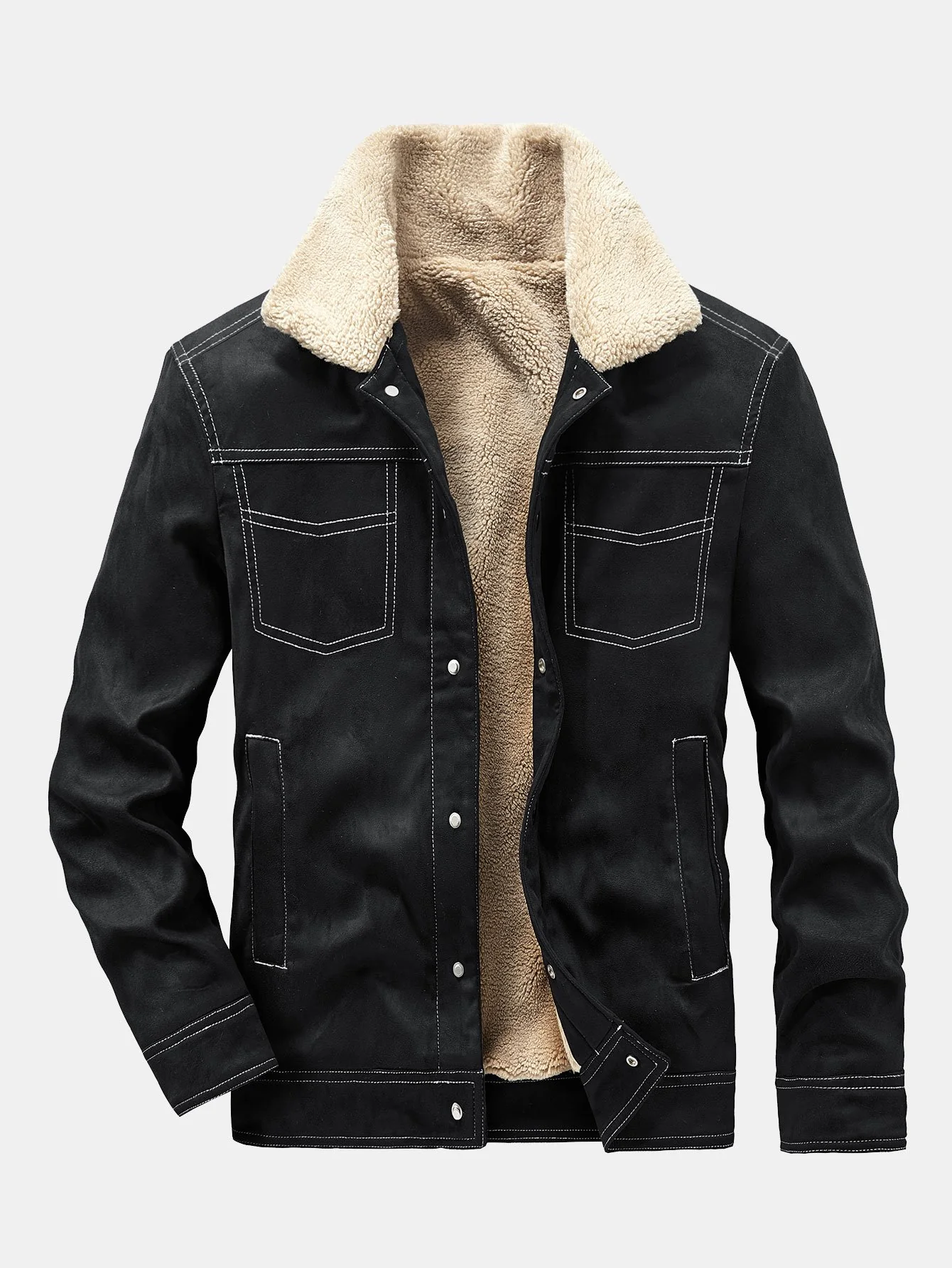 Faux-Suede Teddy gefütterte Utility-Jacke - Image 3