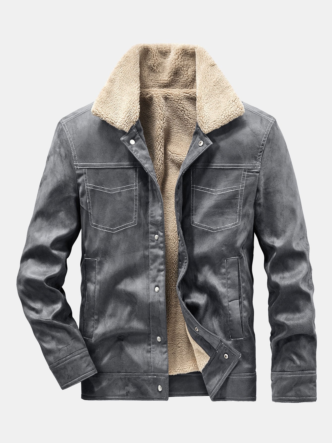 Faux-Suede Teddy gefütterte Utility-Jacke - Image 4