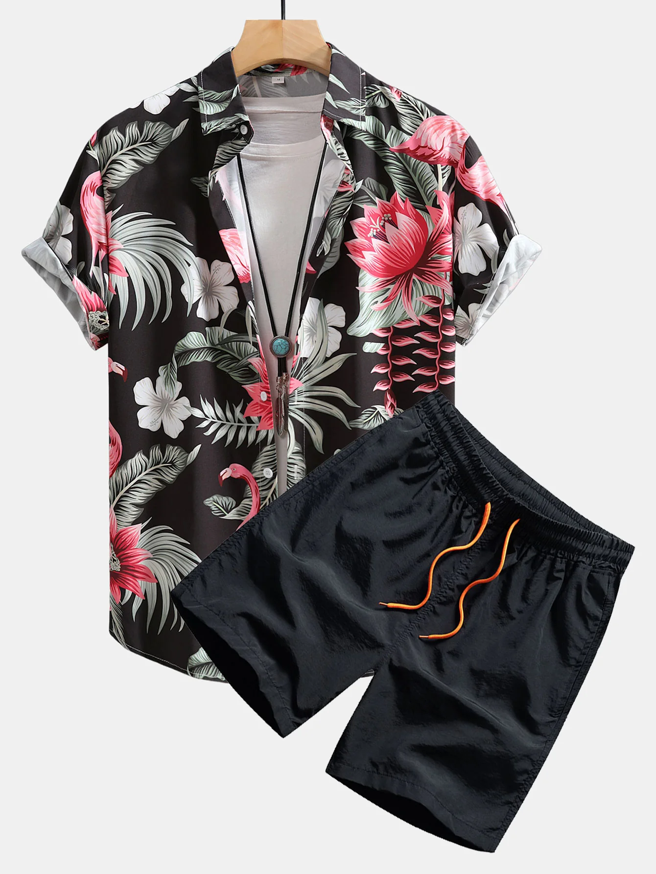 Flamingo-Blumenmuster Hemd mit Knöpfen & Badehose - Image 2