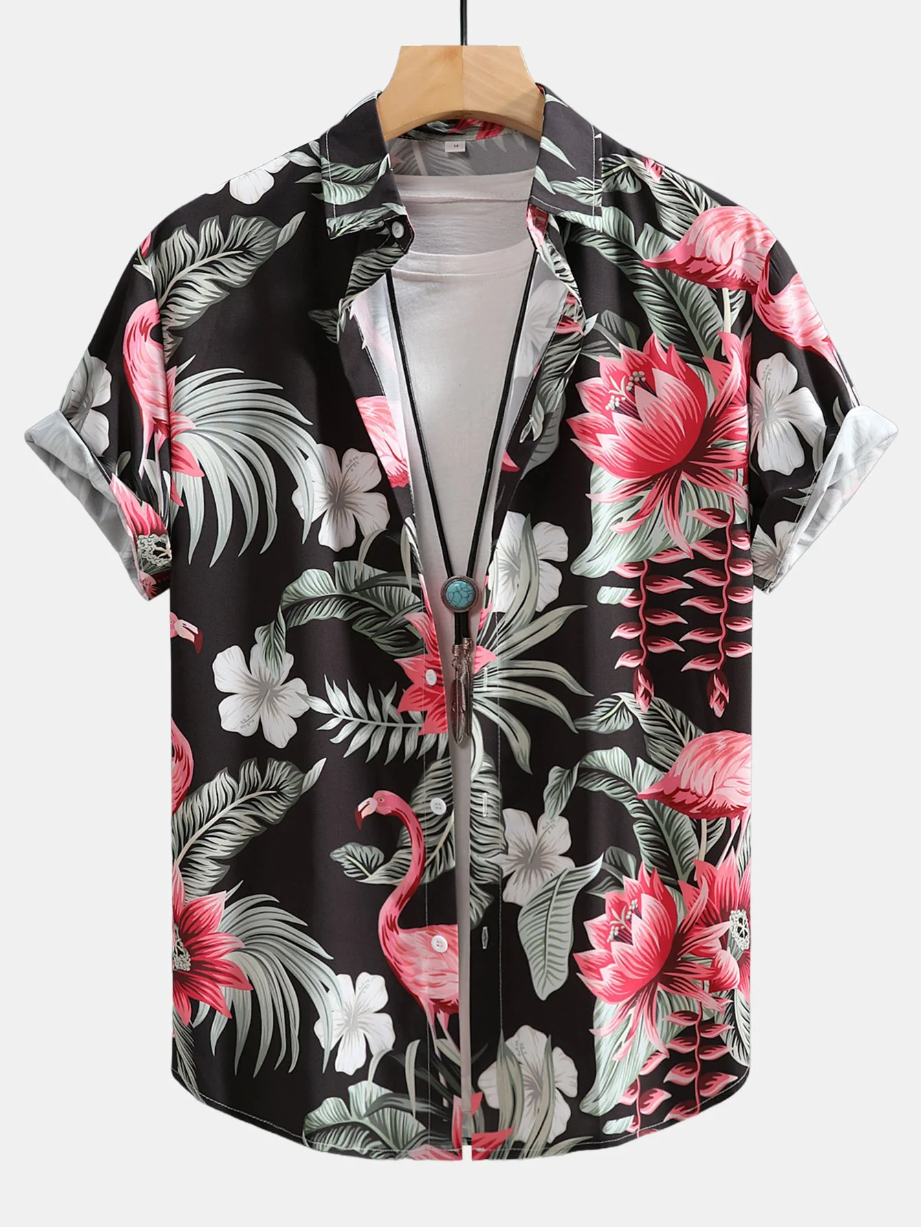 Flamingo-Blumenmuster Hemd mit Knöpfen & Badehose - Image 3