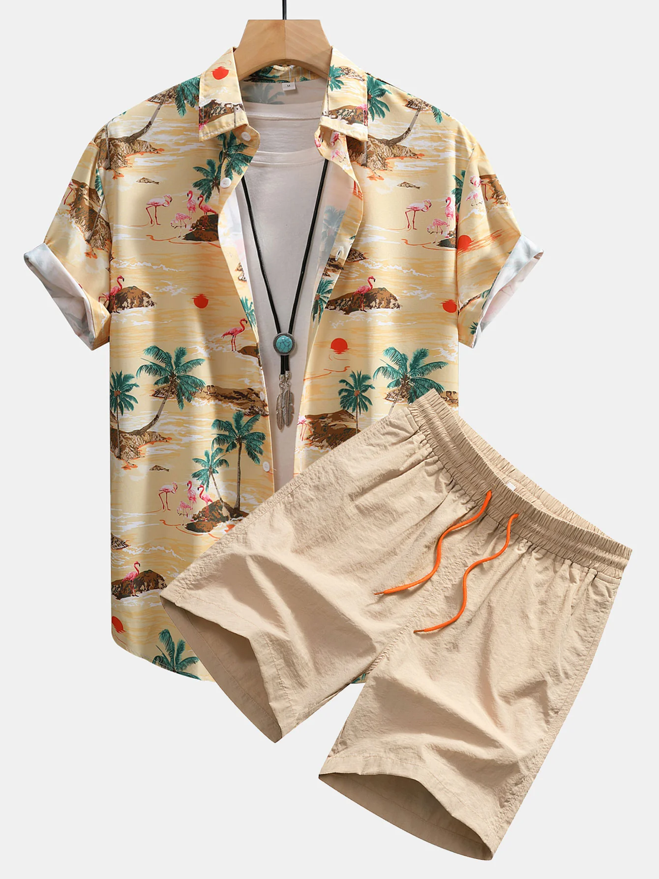 Flamingo-Habitat Druck Hemd mit Knopfleiste & Badehose