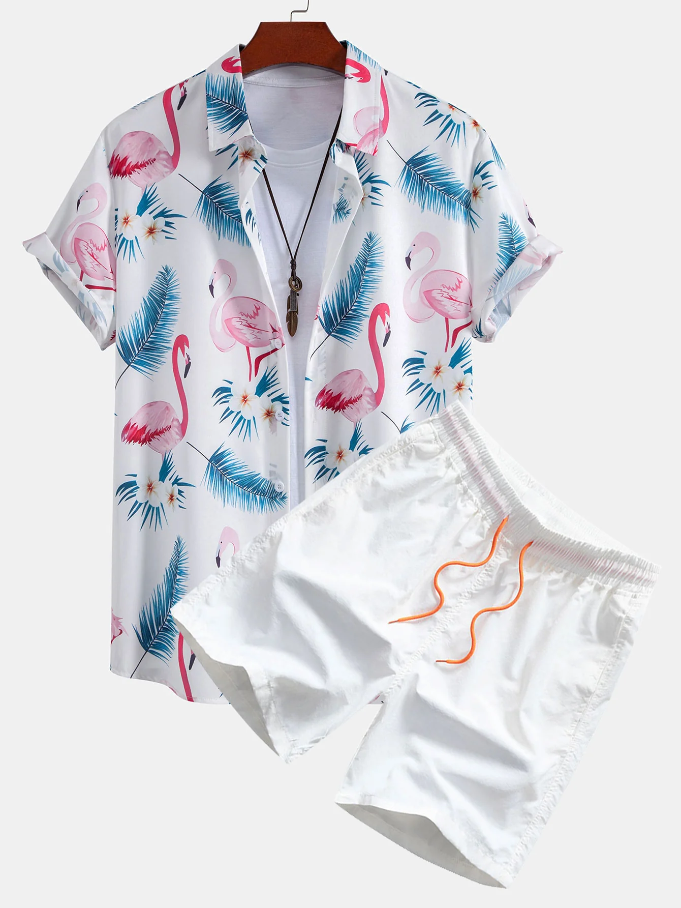Flamingo-Blattdruck Hemd mit Knöpfen & Badehose - Image 2