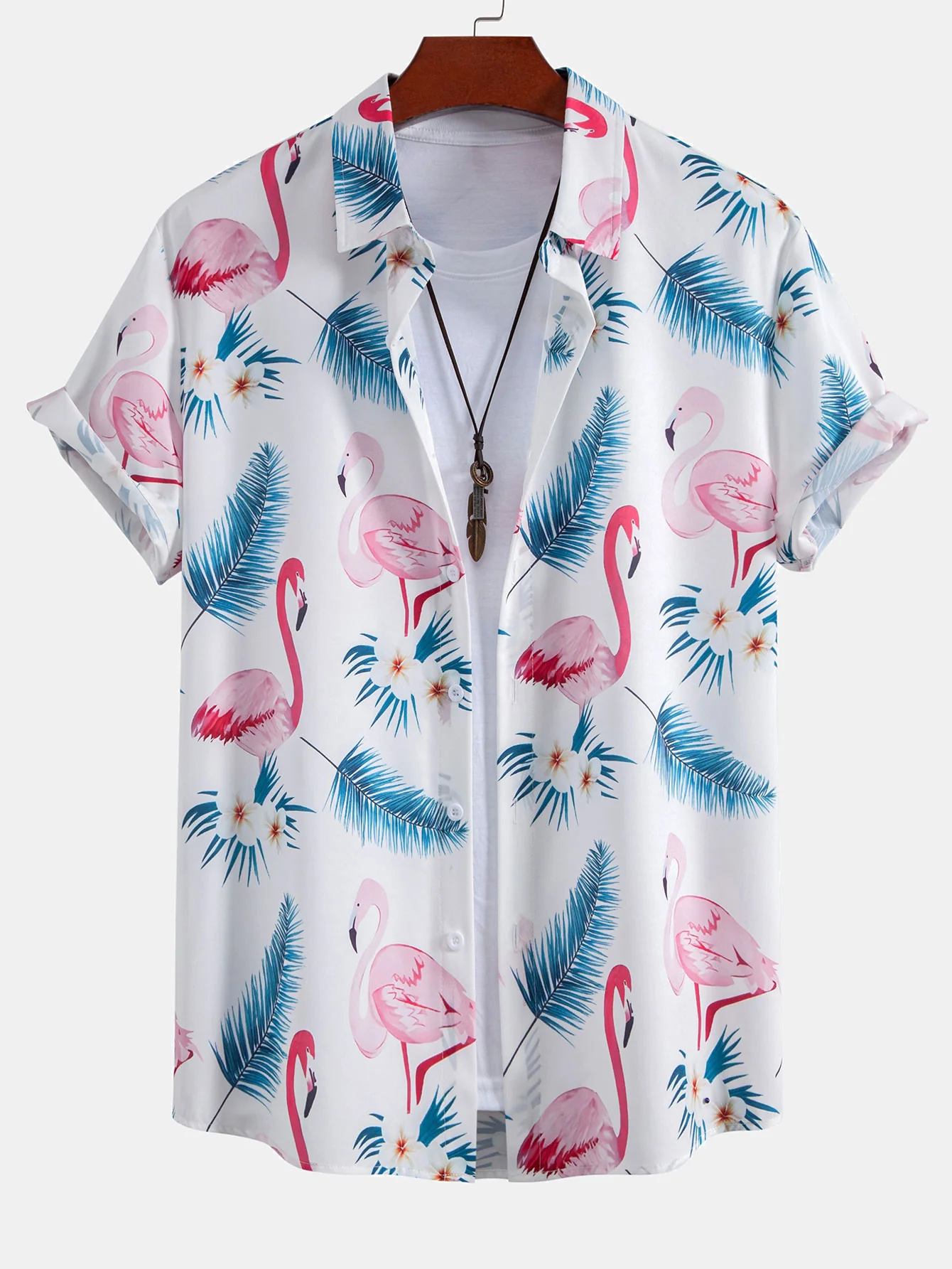 Flamingo-Blattdruck Hemd mit Knöpfen & Badehose - Image 3